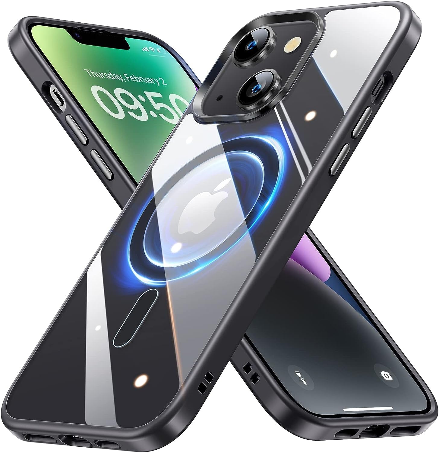 JUESHITUO 2023 Magnetic Slim Crystal Clear Case for Iphone 14 plus Case Magsafe[Not Yellowing][Military Grade Protection][No.1Strong Magnets]Compatible with Iphone 14 plus Magsafe Case 6.7,Space Black  iPhone 14 Plus case Magsafe   