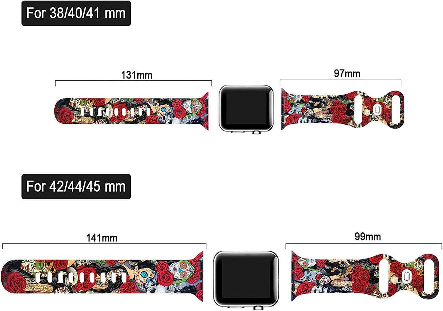 Halloween Watch Band Compatible with Apple Watch 38Mm 40Mm 41Mm 42Mm 44Mm 45Mm, Day of the Dead Decor Replacement Bands Silicone Wristbands Strap Compatible with All Iwatch Series  WANSENCE   