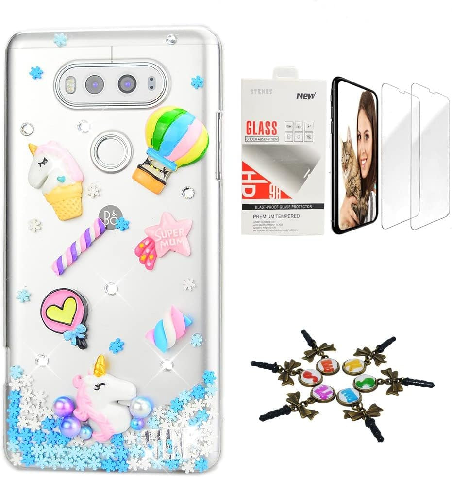 STENES Bling Case Compatible with LG G6 / LG G6 plus - Stylish - 3D Handmade [Sparkle Series] Tropical Fish Mermaiddesign Cover with Screen Protector [2 Pack] - Blue  STENES Unicorn Balloon / Green Design For Lg Stylo 3 