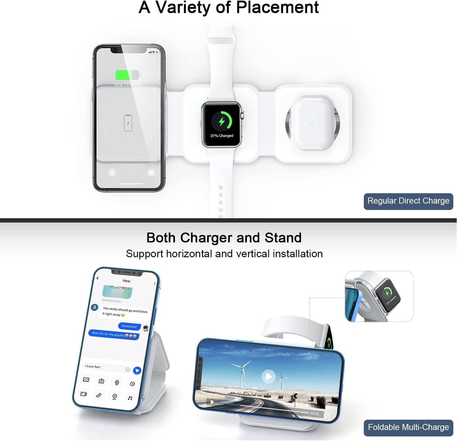 UCOMX Nano 3 in 1 Wireless Charger for Iphone,Magnetic Foldable 3 in 1 Charging Station,Travel Charger for Multple Devices for Iphone 14/13/12 Series,Airpods 3/2/Pro,Iwatch(Adapter Included)  Lilimlss LLC   