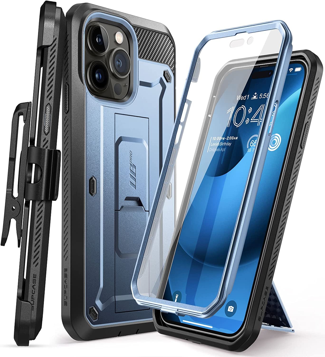 SUPCASE Unicorn Beetle Pro Case for Iphone 14 Pro 6.1", with Built-In Screen Protector & Kickstand & Belt-Clip Heavy Duty Rugged Case (Black)  SUPCASE Blue  