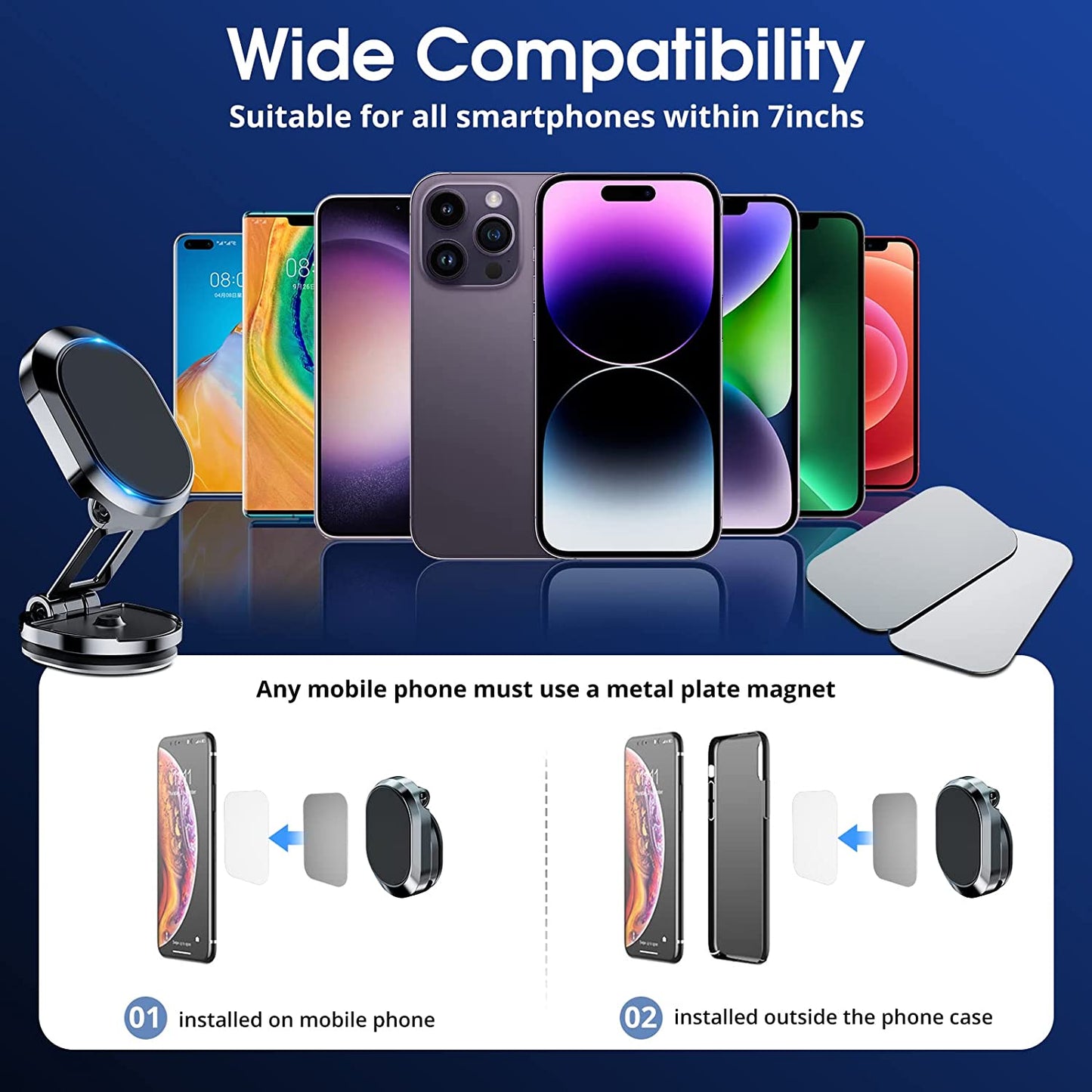 [2-Pack] Magnetic Phone Holder for Car Alloy Folding Magnetic Car Phone Holder [Super Strong Magnet] Car Magnetic Phone Mount 360° Rotation Magnetic Cell Phone Holder Dashboard Car Mount for All Phone  Ankndo   