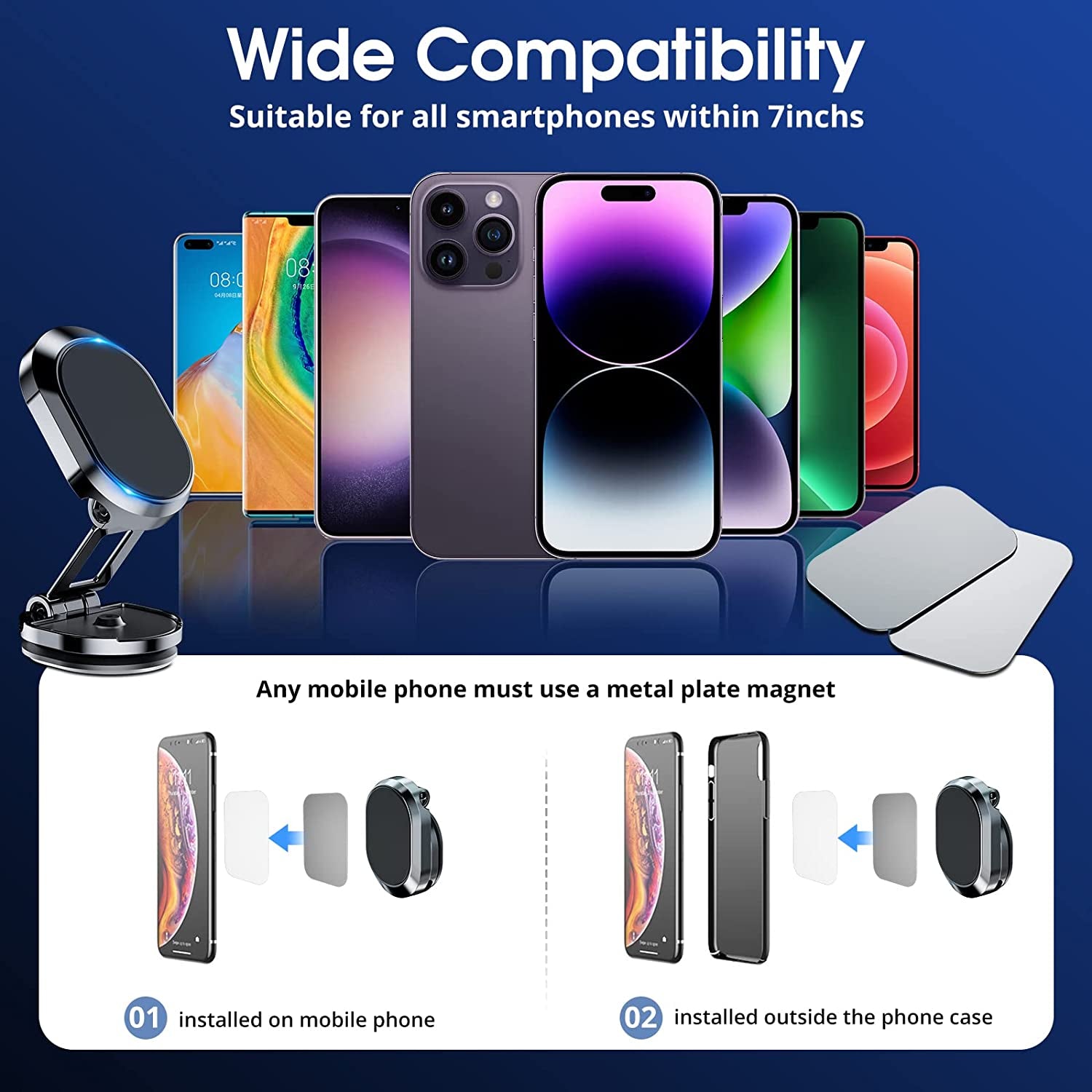 [2-Pack] Magnetic Phone Holder for Car Alloy Folding Magnetic Car Phone Holder [Super Strong Magnet] Car Magnetic Phone Mount 360° Rotation Magnetic Cell Phone Holder Dashboard Car Mount for All Phone  Ankndo   