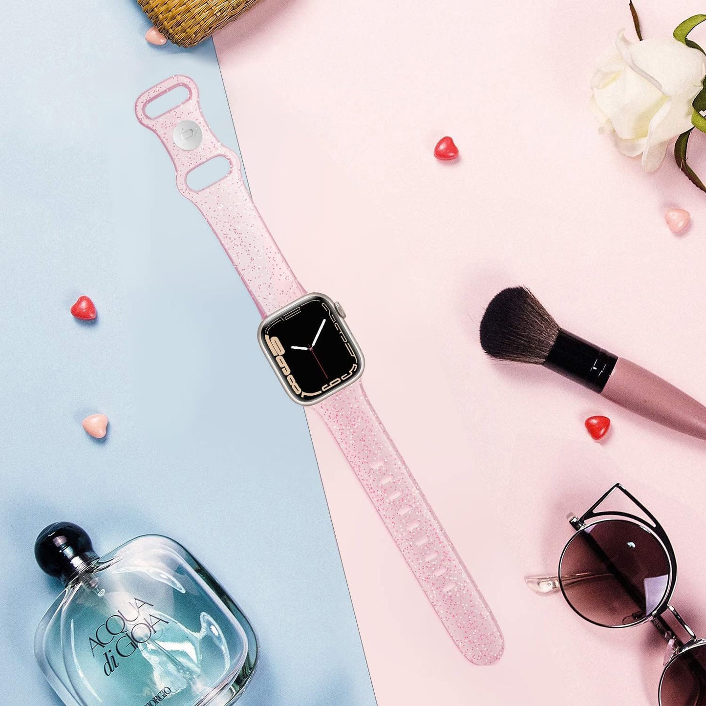 EDIMENS Sport Band Compatible with Apple Watch Bands 41Mm 38Mm 40Mm, Shiny Bling Glitter Silicone Soft Thin Small Replacement Band Compatible for Iwatch Series 8 7 6 5 4 3 2 1 SE Sport Edition Women  EDIMENS   