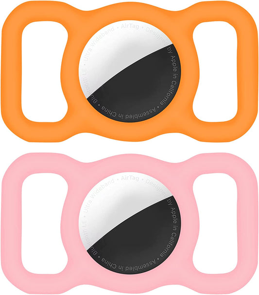 Airtag Dog Collar Holder for Apple Air Tag Protective Airtag Holder Case Work with Pet Dog Cat Collar and Children'S School Bag Pet Loop Holder Case for Air Tags Orange & Pink (2 Packs)  LHZA   