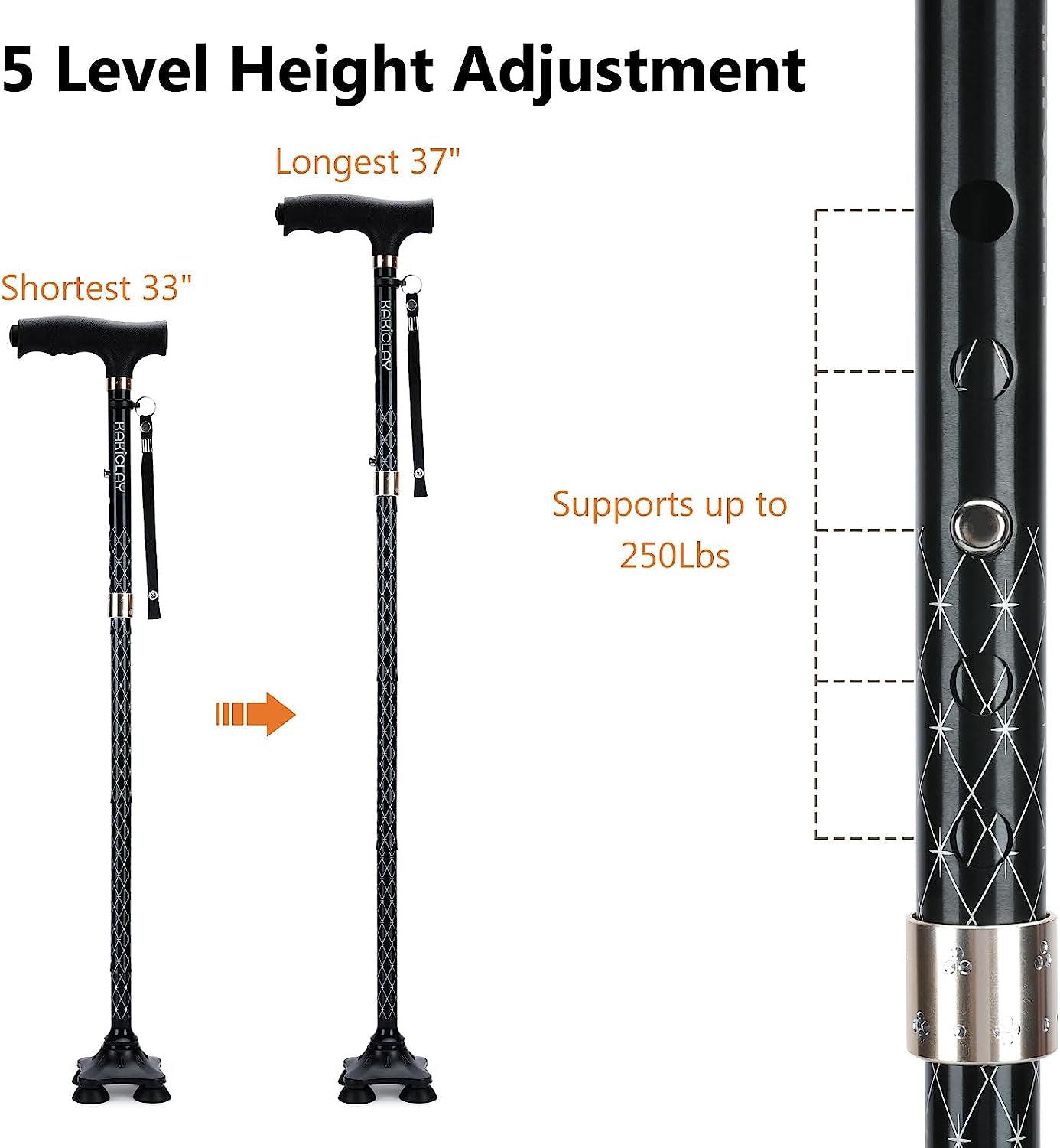 KAKICLAY Folding Walking Cane with LED Light for Women & Men, Foldable Adjustable Lightweight Aluminum Walking Stick for Seniors & Adults  KAKICLAY   
