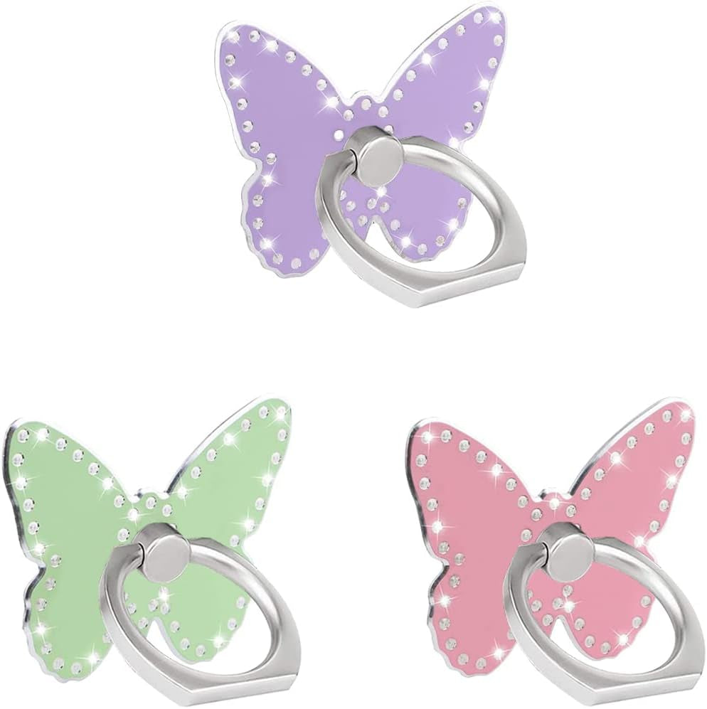 Phone Ring Holder Stand,Cute Animal Phone Ring Stand Holder 360 Rotation Finger Ring Grip Stand for Cellphones,Smartphones and Tablets  RRJQW 3 Pack Metal Butterfly Phone Grip  