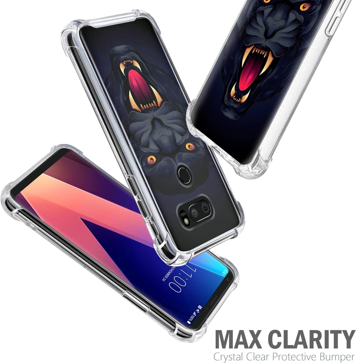 Casesondeck Fitted Case Compatible with [LG V30S Thinq and LG V30] Full Body Clear Bumper Case Slim Fitted Unique Cover (Black Panther)  CasesonDeck   