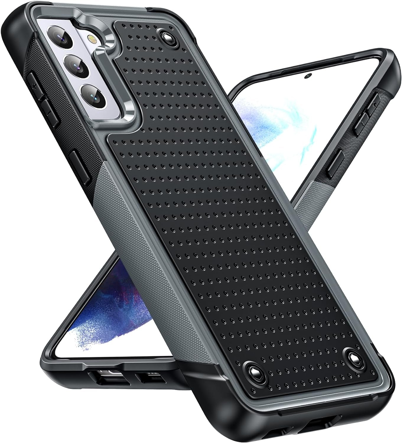 Leyi for Samsung Galaxy S21+ plus Case, Samsung S21 plus Case 5G, Shockproof Heavy Duty Dual Layer Protective Hard PC Textured Back & Soft Bumper Case for Galaxy S21 Plus, Black  LeYi Grey Samsung Galaxy S21 Plus 5G 