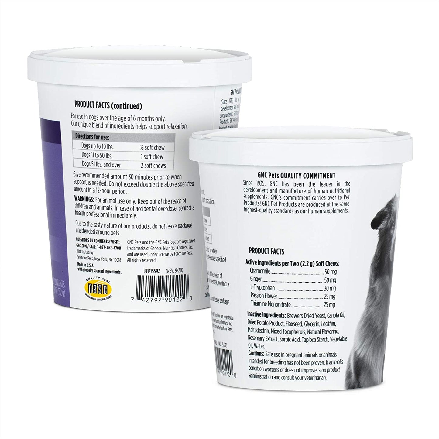 GNC for Pets Essentials Calming Soft Chew Dog Supplements | 60 Ct Chicken Flavor Dog Soft Chew Supplements for Calming and Relaxation | Adult Dog Calming Chews for Anxiety, White  Fetch for Pets   