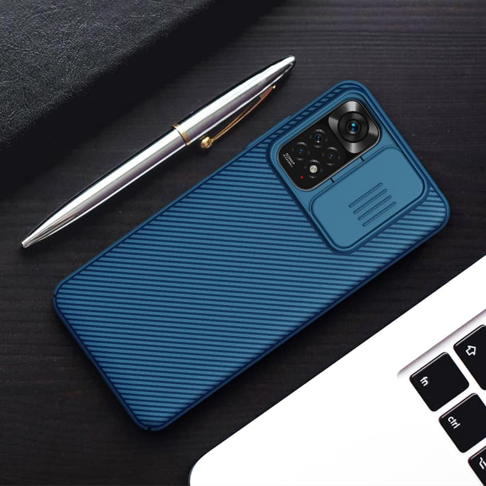 Xiaomi Redmi Note 11 (4G) Case with Camera Cover,Slim Fit Thin Polycarbonate Protective Shockproof Cover with Slide Camera Cover, Upgraded Case for Xiaomi Redmi Note 11 (4G) (Blue)  Wefor   