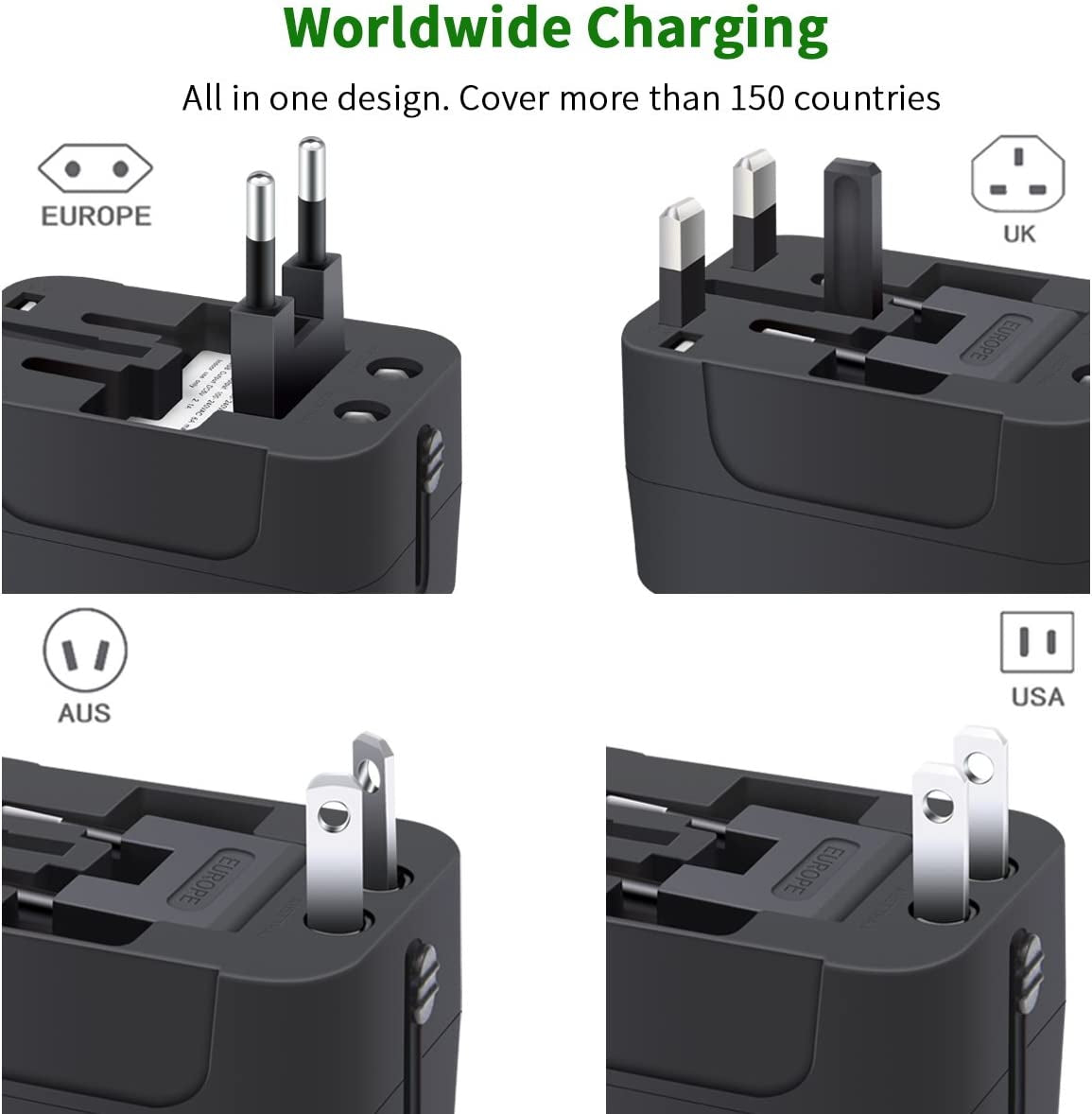NEWVANGA International Universal All in One Worldwide Travel Adapter Wall Charger AC Power Plug Adapter with Dual USB Charging Ports for USA EU UK AUS European Cell Phone Laptop  LIANSING   