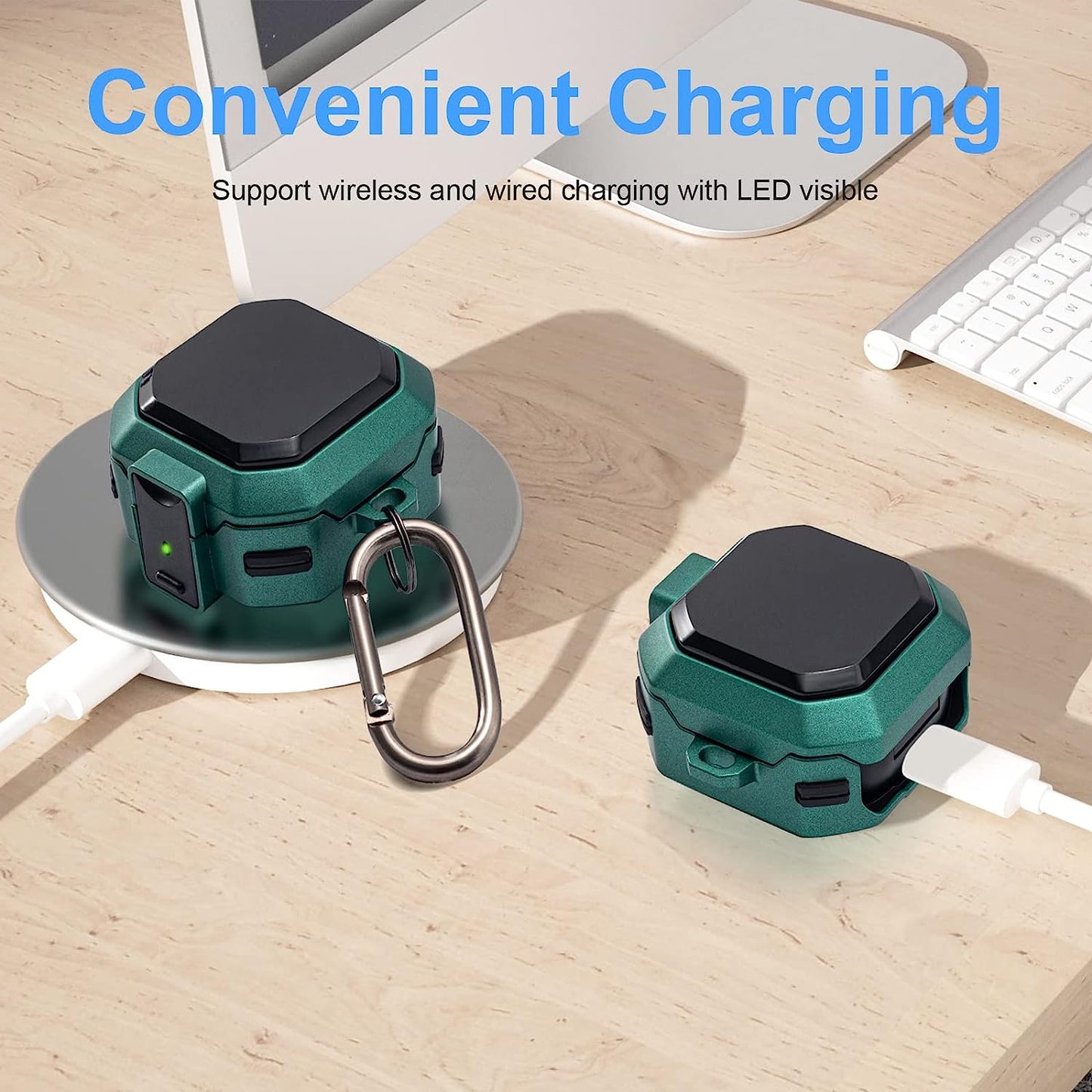 Camofit Armor Case Compatible with Samsung Galaxy Buds 2 / Galaxy Buds Pro/Galaxy Buds Live with Security Lock, Shockproof Protective Skin Cover Compatible with Samsung Earbuds with Keychain (Green)  Camofit   