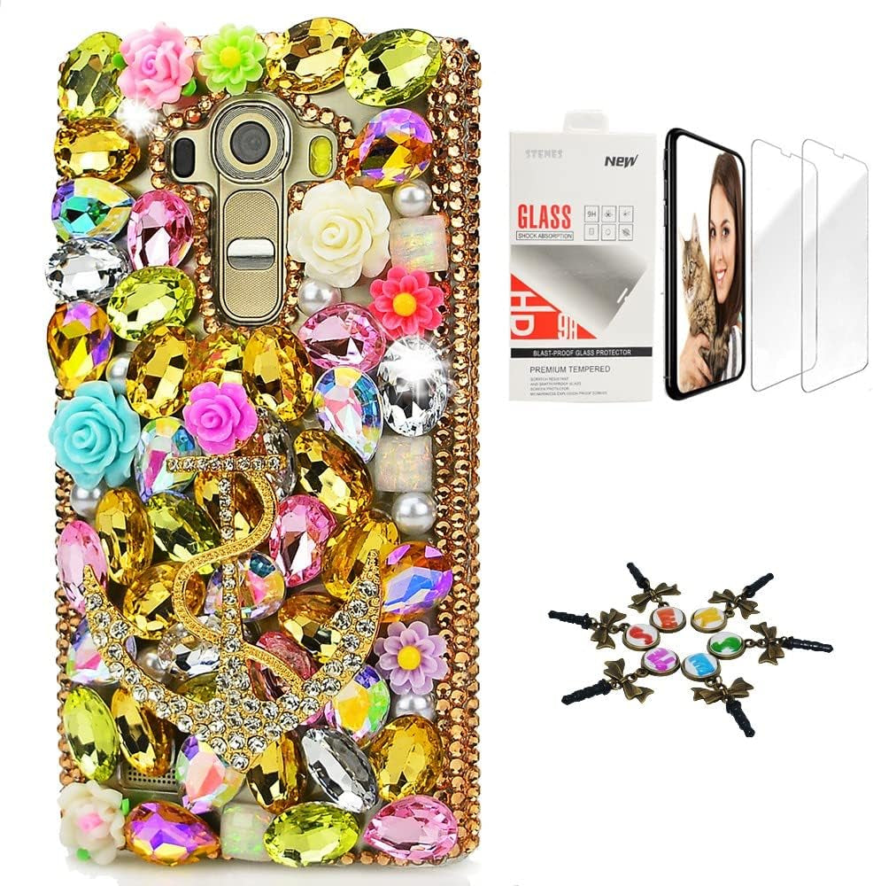 STENES Bling Case Compatible with LG G6 / LG G6 plus - Stylish - 3D Handmade [Sparkle Series] Tribal Mask Flowers Design Cover with Screen Protector [2 Pack] - Gold&Black  STENES Rose Flowers Big Anchors / Gold Design For Lg G6 / Lg G6 Plus 