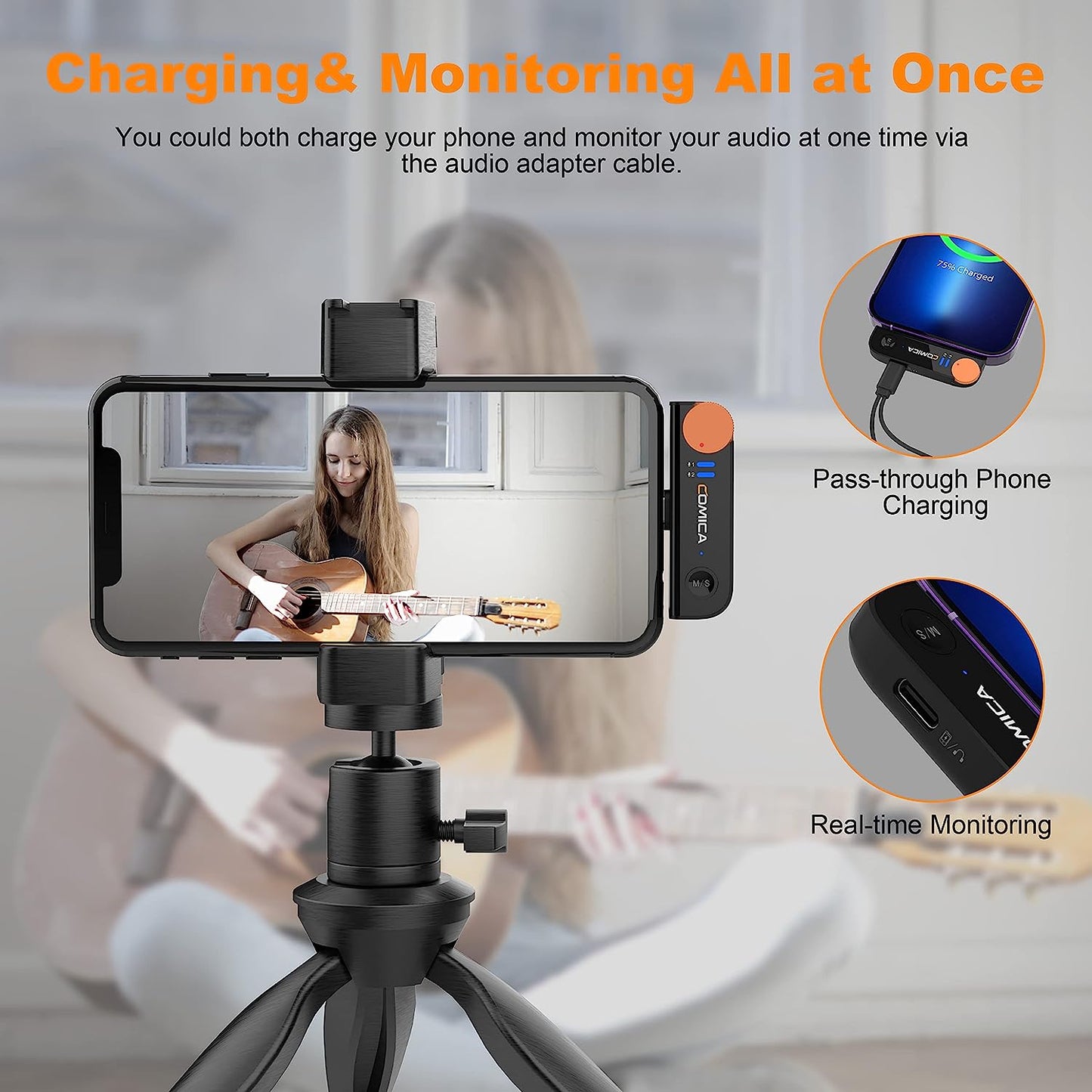 Comica Vimo S USB Wireless Microphone for Smartphone, Wireless Lavalier Microphone with Noise Reduction, 5HR Battery Life, Monitor, 656FT Range, Mic for PC Video Recording Vlog Live Streaming Youtube  comica   