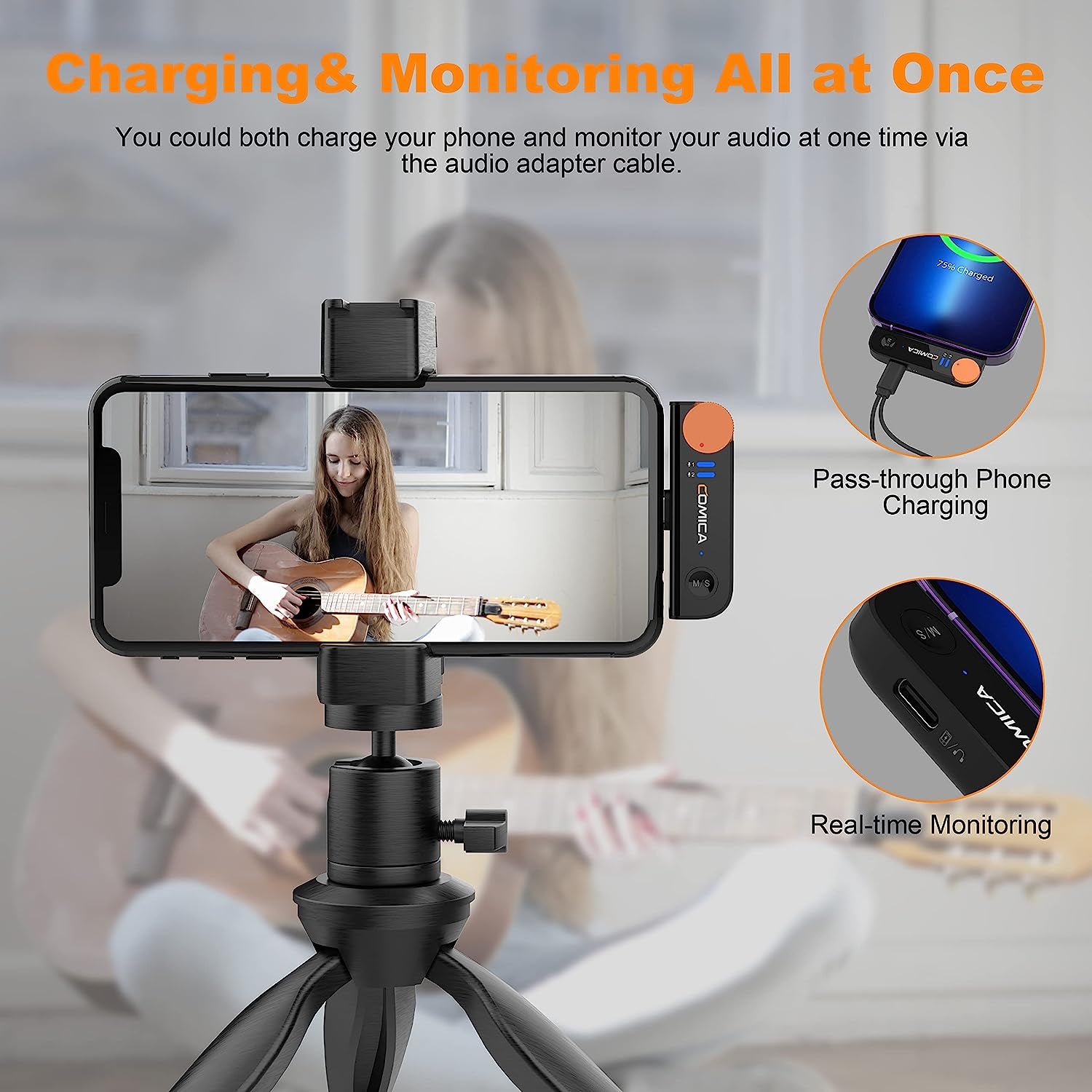 Comica Vimo S USB Wireless Microphone for Smartphone, Wireless Lavalier Microphone with Noise Reduction, 5HR Battery Life, Monitor, 656FT Range, Mic for PC Video Recording Vlog Live Streaming Youtube  comica   