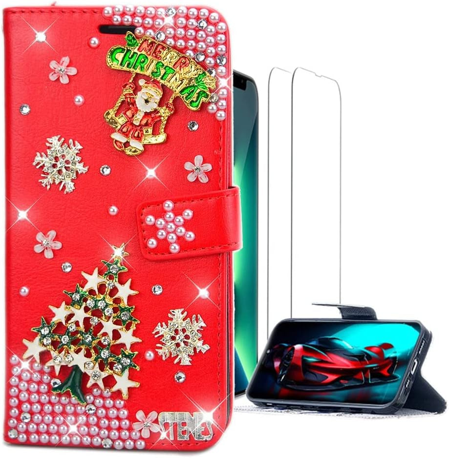 Luziun Glitter Design Phone Case Compatible with Google Pixel 6 Pro - 3D Luxury Girls Women Shiny Bling Handcrafted Protective Cover with Screen Protector (2 Pack) - Hot Pink Peacock  LUZiUN Green Christmas Tree Santa Claus - Wallet Case Design For Samsung Galaxy Xcover 5 