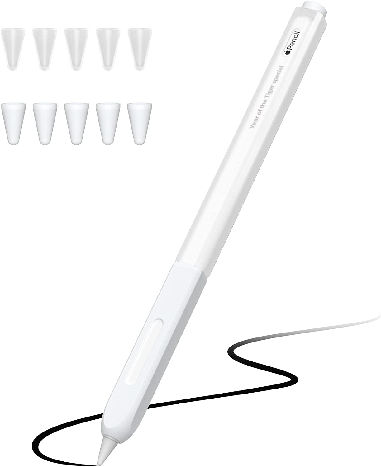 JOOSKO Pencil Case Compatible with Apple Pencil 2Nd Generation Cover Sleeve,Silicone Translucent Duotone，[With 10 Silicone Tip Cover],Support Magnetic Wireless Charging (Pink)  JOOSKO White  