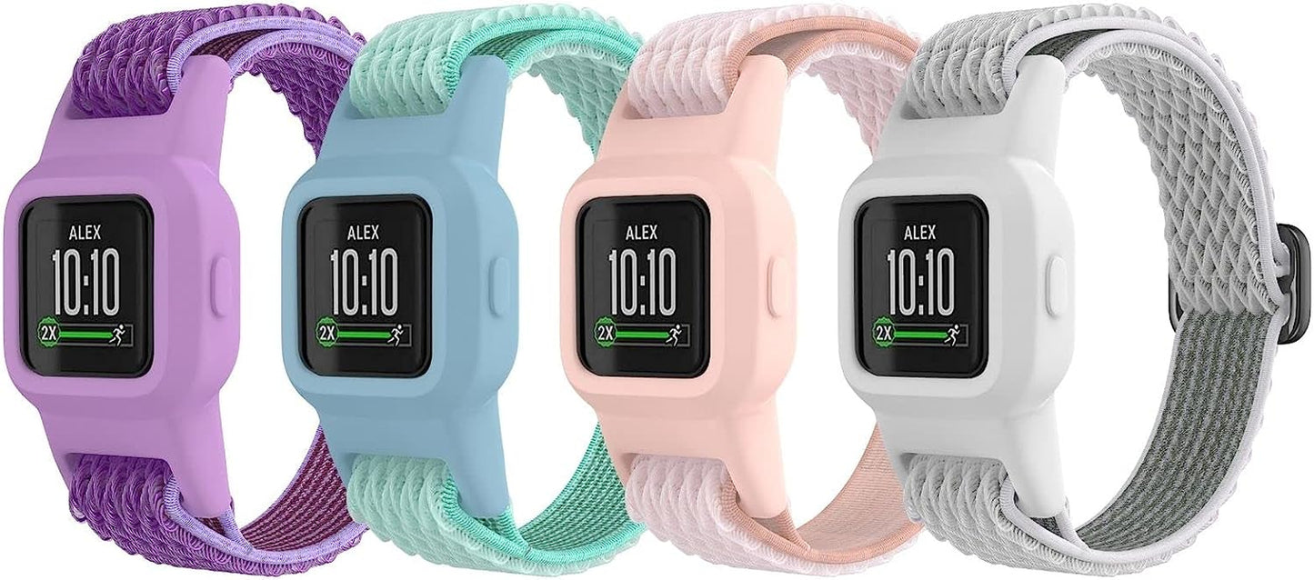 Eseekgo Elastic Bands Compatible with Garmin Vivofit Jr 3 Bands for Kids, Colorful Nylon Stretchy Loop Straps with Protective Case Adjustable Replacement Bands Accessories for Girls Boys  eseekgo   