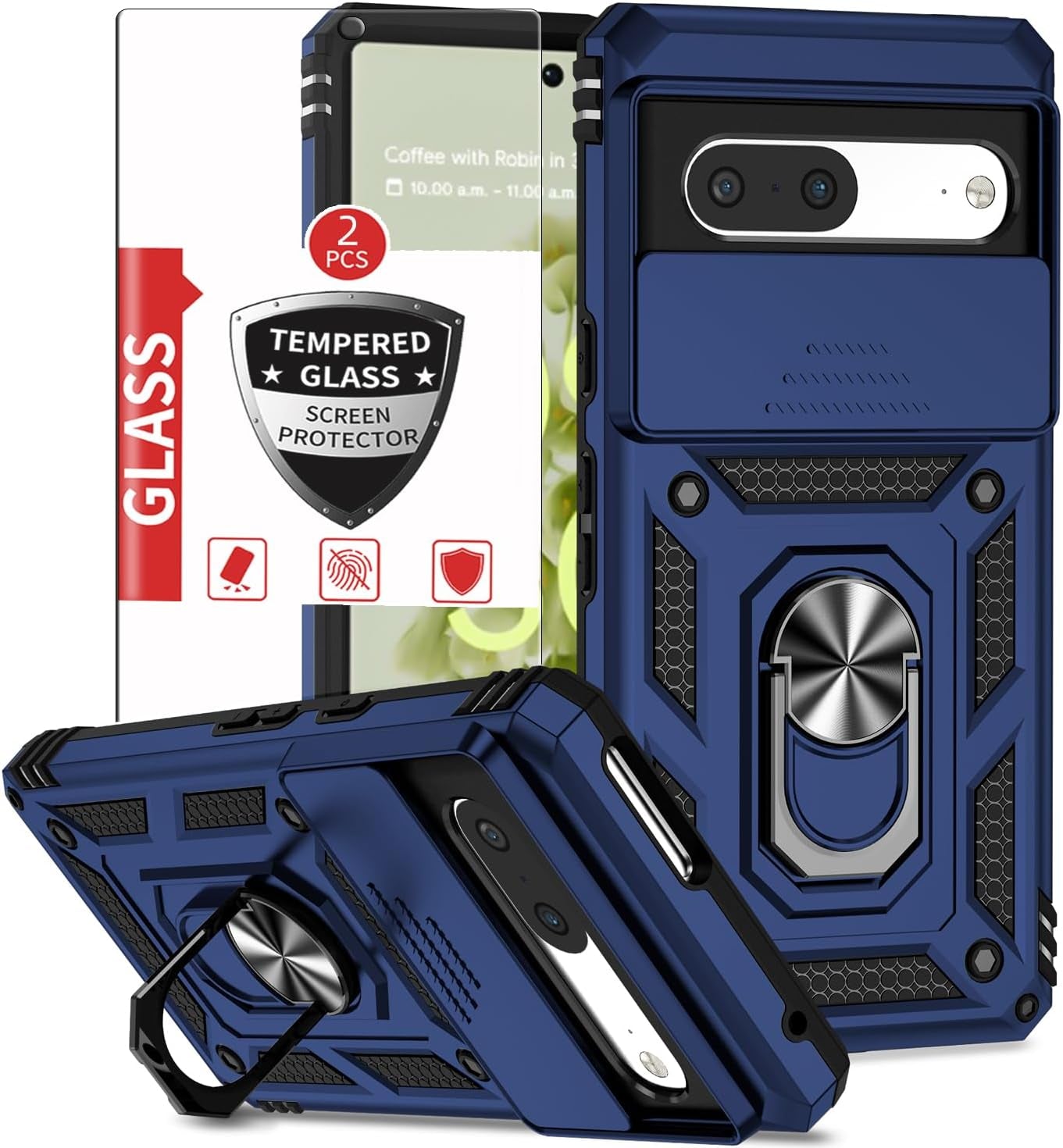 IYTRRYH for Google Pixel 6 Pro Case 5G with Tempered Glass Screen Protector with Magnetic Car Kickstand Ring&Camera Cover Shockproof Military Grade Drop Heavy Duty Protection Men Pixel 6 Pro 6.7'Black  IYTRRYH Blue Google Pixel 6A 