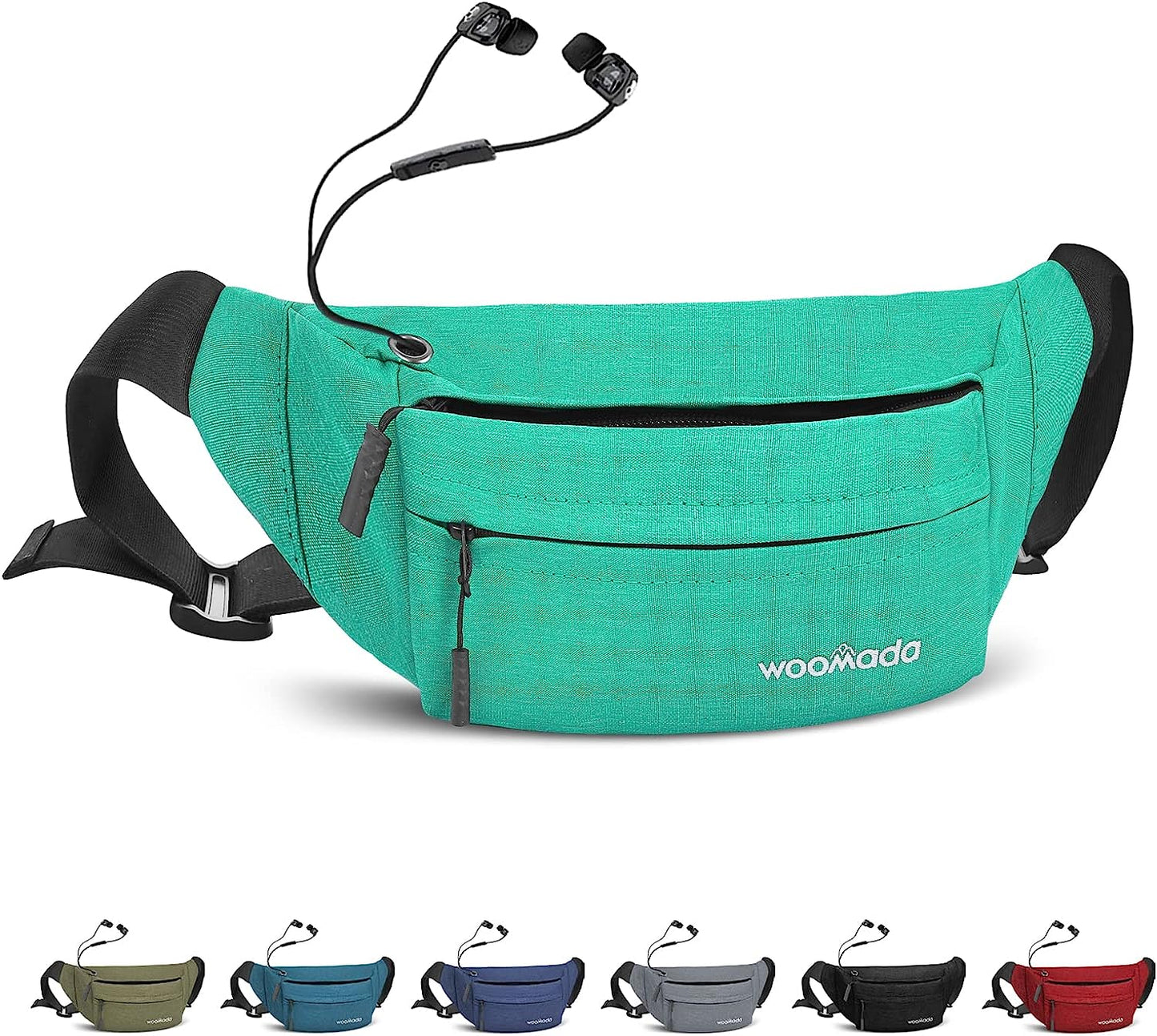 WOOMADA Crossbody Belt Bag, Fanny Pack for Women, Waist Pack with Adjustable Strap & Headphone Jack, Pocket Waist Bag for Running Workout Sports Travelling Cycling Hiking Jogging, Easy Carry Any Phone  WOOMADA tiffany blue  