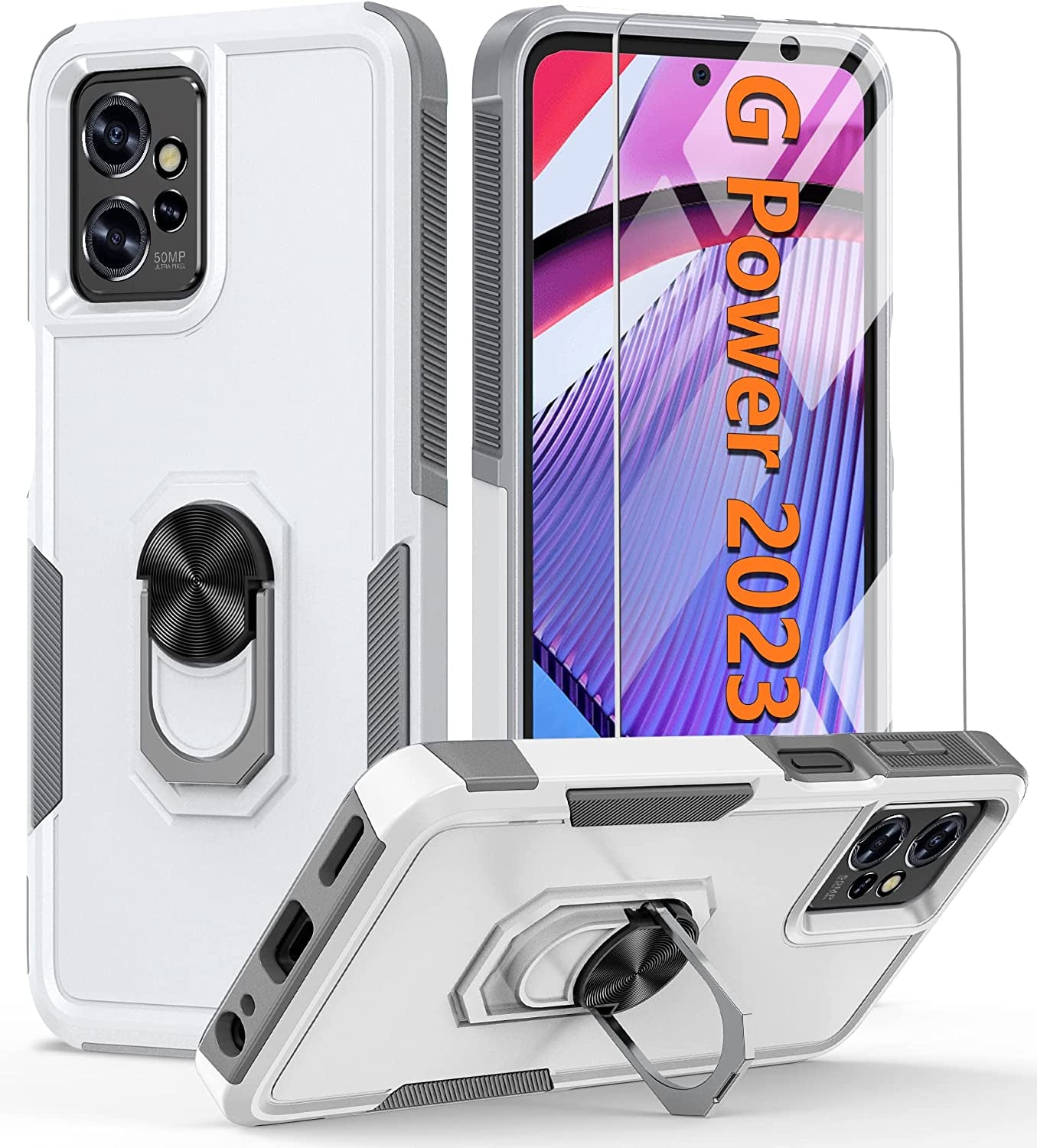 FNTCASE for Motorola Moto G-Power-5G 2023 Case: Moto G 5G 2023 Case Dual Layer Shockproof Protective Textured Design Cell Phone Cover Heavy Duty Rugged Tough Back Hardshell Hybrid Slim Basic Case  FNTCASE Y-White Grey  
