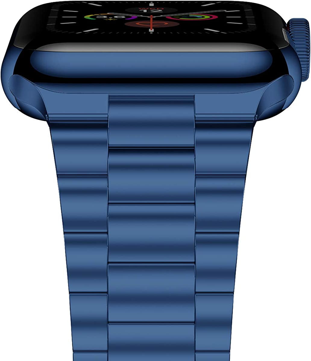 Iiteeology Metal Band Compatible with Apple Watch Band 49Mm 45Mm 44Mm 42Mm 41Mm 40Mm 38Mm, Upgraded Business Stainless Steel Link Band for Apple Watch Ultra Series 8/7/6/5/4/3/2/1/SE  iitee Blue-3 Beads 41mm/40mm/38mm 