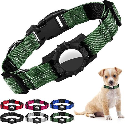 Dog Collar for Airtag, Reflective Adjustable Pet Collar for Apple Airtags, Soft Nylon Dog Collars with Air Tag Holder Case, Durable Apple Airtag Dog Collar Accessories for Puppy Dogs (XS, Army Green)  iSurecoube   