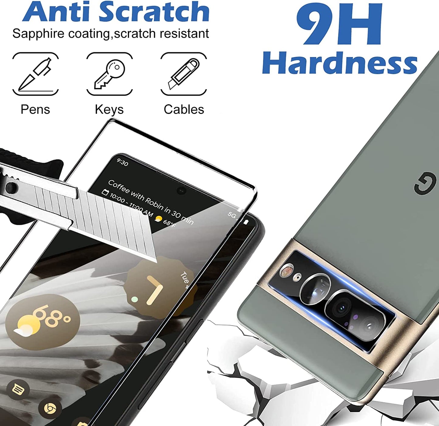 [2+2 Pack] for Google Pixel 7 Pro Screen Protector, 9H Tempered Glass, Ultrasonic Fingerprint Compatible, 3D Curved, HD Clear Scratch Resistant for Google Pixel 7 Pro 5G Glass Screen Protector  Coliary   