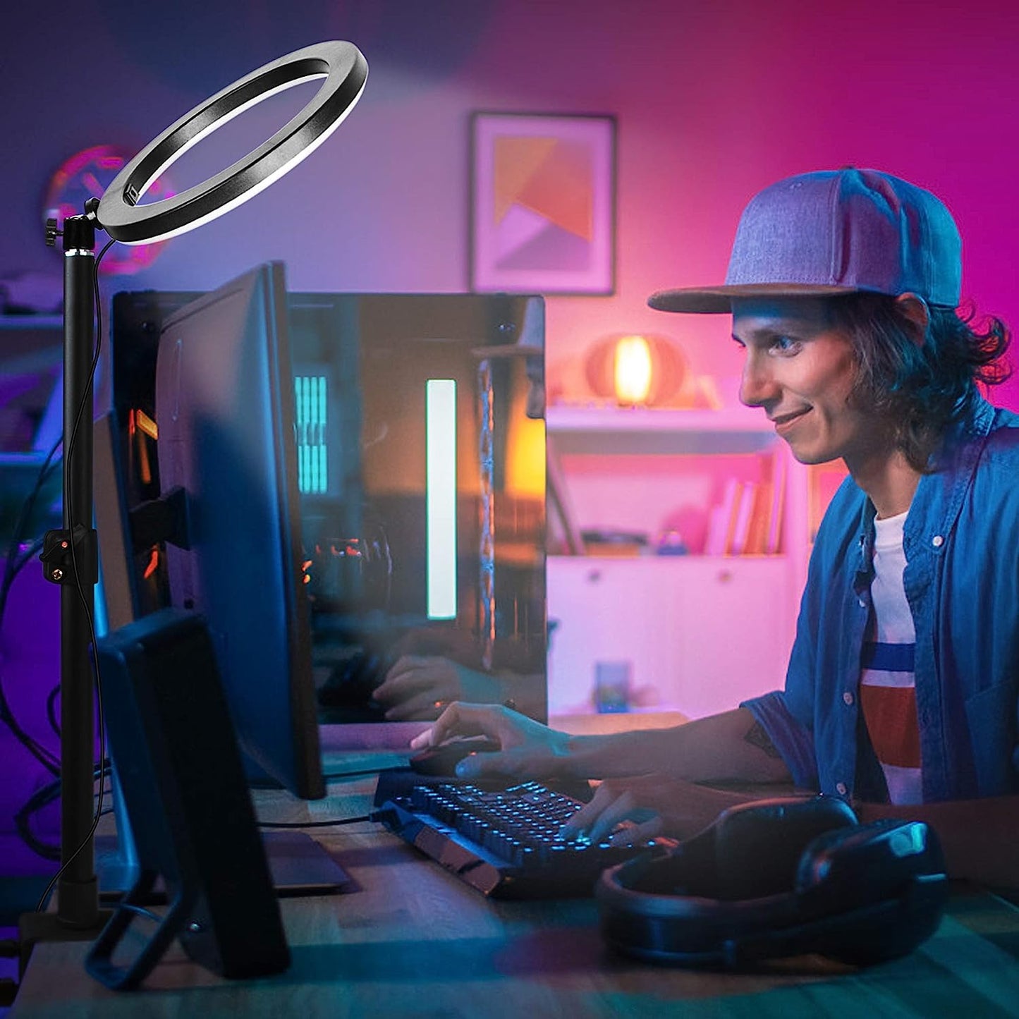 Tabletop Light Stand, Riqiorod Adjustable Desk Mount Stand with 1/4Inch Screw for Selfie LED Ring Light/Led Panel, Desktop Light Stand for Make Up, Selfie, Microphone, Youtube, Live Show  Riqiorod   