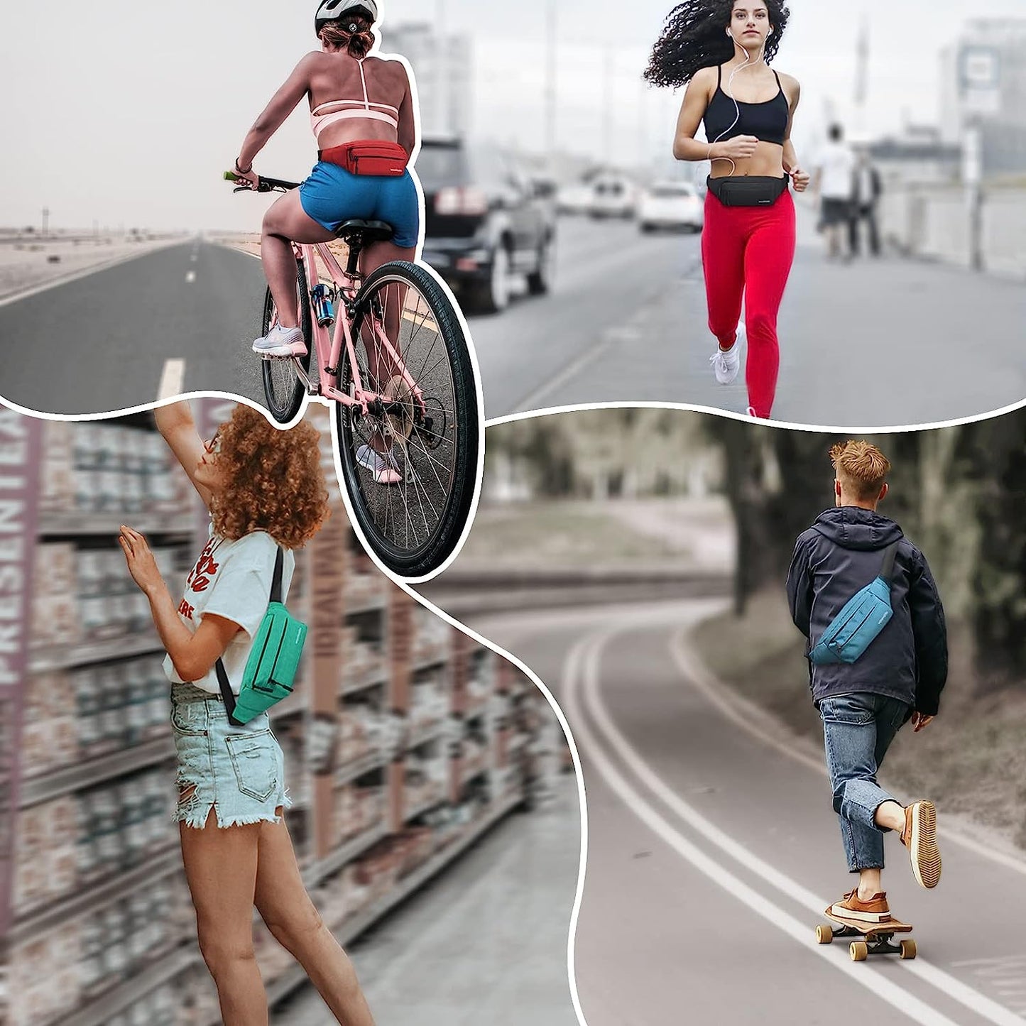 WOOMADA Crossbody Belt Bag, Fanny Pack for Women, Waist Pack with Adjustable Strap & Headphone Jack, Pocket Waist Bag for Running Workout Sports Travelling Cycling Hiking Jogging, Easy Carry Any Phone  WOOMADA   