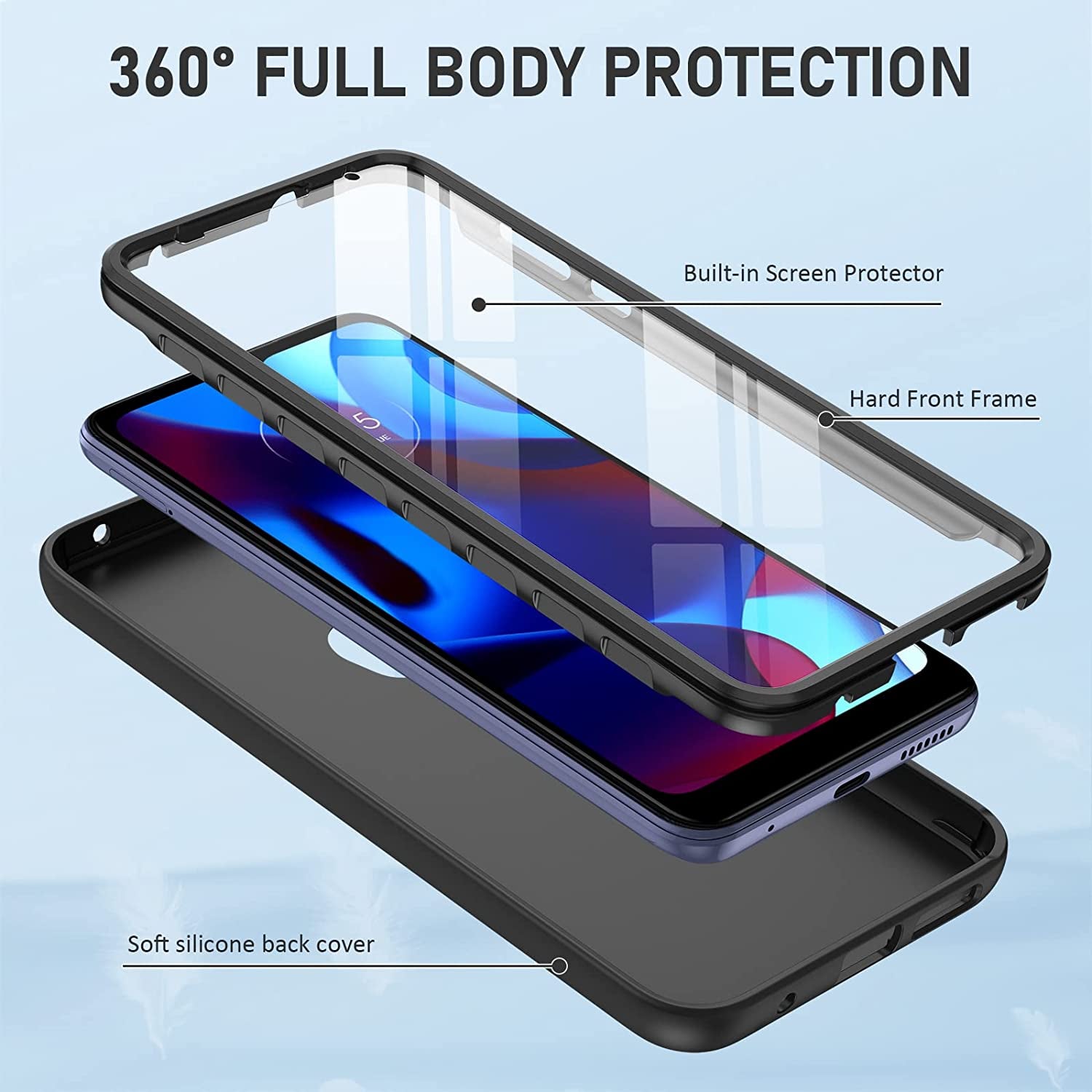 PUJUE for Motorola Moto-G Pure Phone Case: G Play 2023 | G Power 2022 Silicone Matte Case 360 Full Protection - Rugged Bumper Durable Shockproof Drop Protective TPU Cell Phone Cover Woman Men (Black)  PUJUE   