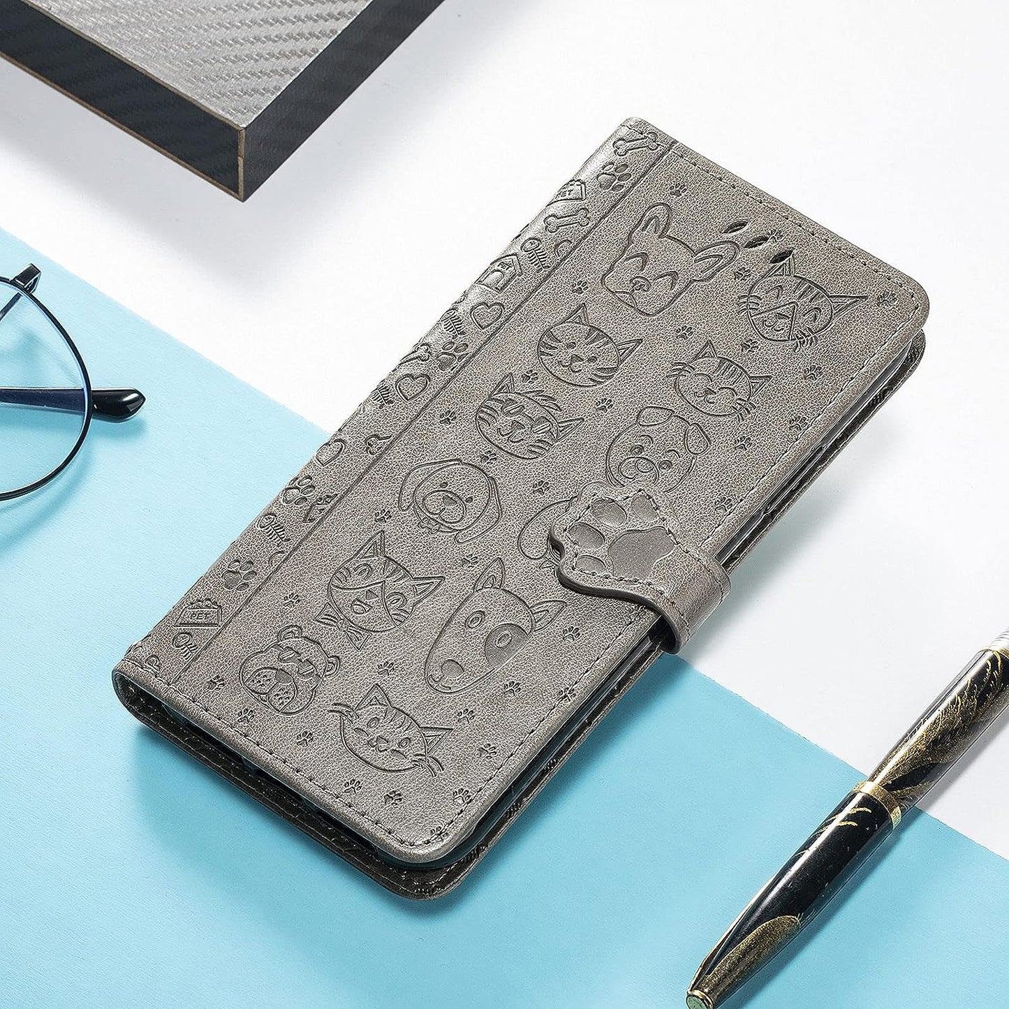 Ccsmall Oneplus Nord N200 Cartoon Girl Wallet Case,Kawaii Cat Dog Style Flip Phone Cover with ID Card Holder & Kickstand PU Leather Magnetic Clasp Case for Oneplus Nord N200 MG Grey  CCSmall   