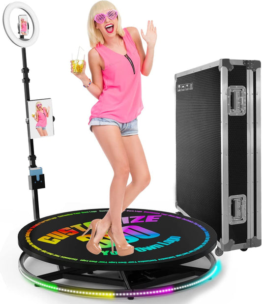 360 Photo Booth Machine with Software for Parties with Ring Light,Logo Customization,Automatic Slow Motion 360 Spin Camera Booth (26.8") for 1-2 People Stand On  mayceyee   