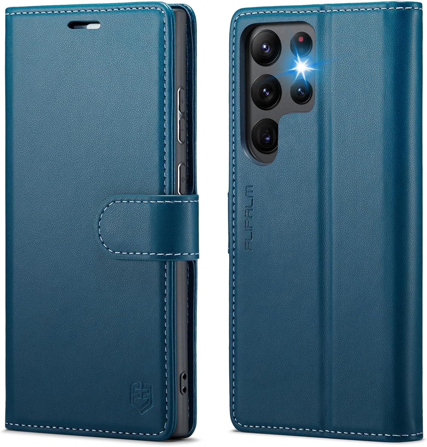 FLIPALM for Samsung Galaxy S22 Ultra Wallet Case with RFID Blocking Credit Card Holder, PU Leather Flip Kickstand Protective Shockproof Cover Women Men for Samsung S22 Ultra Phone Case(Blue-Green)  FLIPALM Blue  