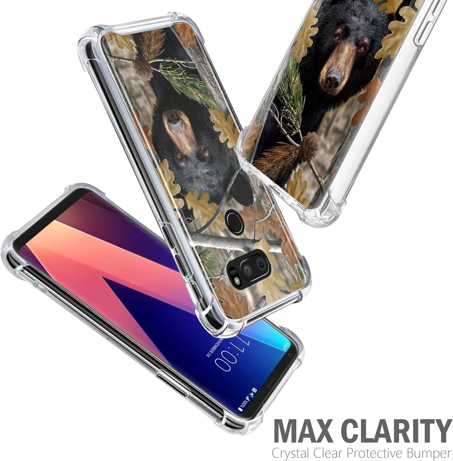 Casesondeck Bear Case Compatible with [LG V30 and LG V30S Thinq] Hunters Series Max Clarity Bumper, Hard Back Plate Soft TPU Edges for Max Protection (Bear Tree Camo)  CasesonDeck   