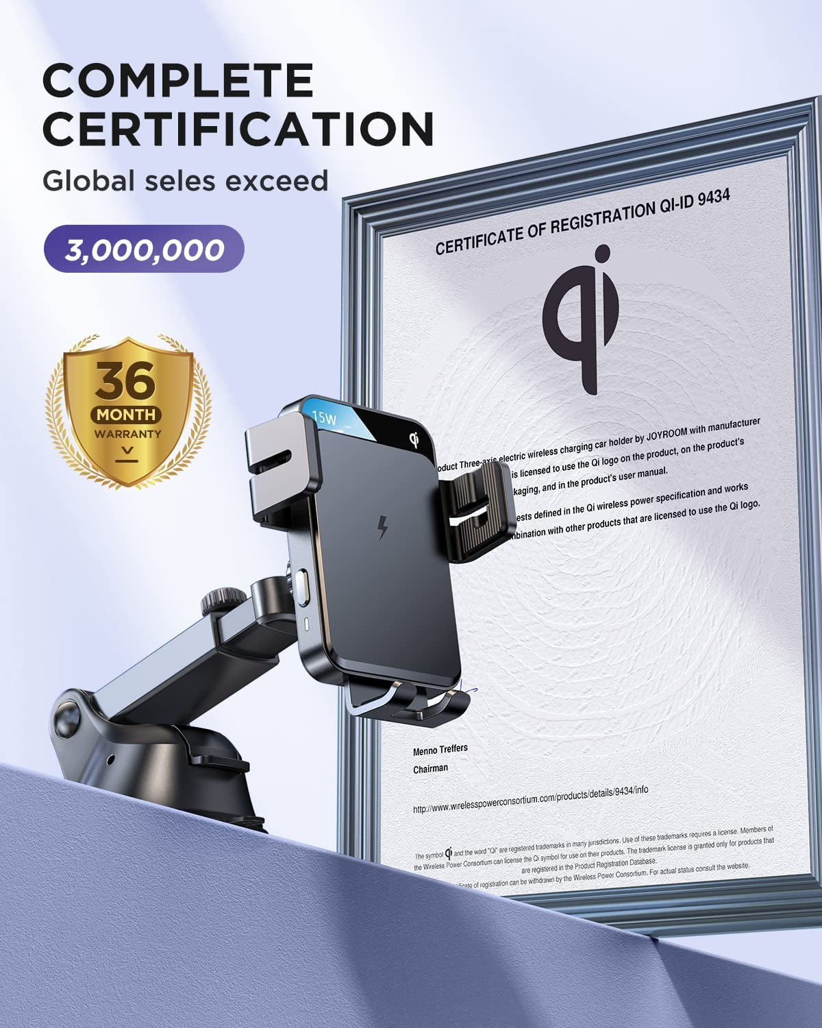 Wireless Car Charger,15W Qi Fast Charging Car Charger Phone Holder Mount, Auto-Clamping Alignment Windshield Dashboard Air Vent Cell Phone Holder for Iphone 13 12 11 Pro Max XS 8, Galaxy S22/S20+ Etc  JOYROOM   