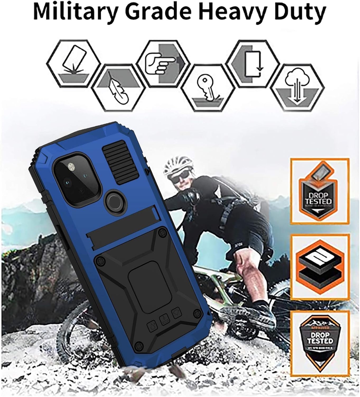 Simicoo Google Pixel 4A 5G Bumper Silicone Case Military Shockproof Heavy Duty Rugged Case Built-In Screen Protector Stand Cover for Google Pixel 4A 5G (Blue, Pixel 4A 5G)  Simicoo   