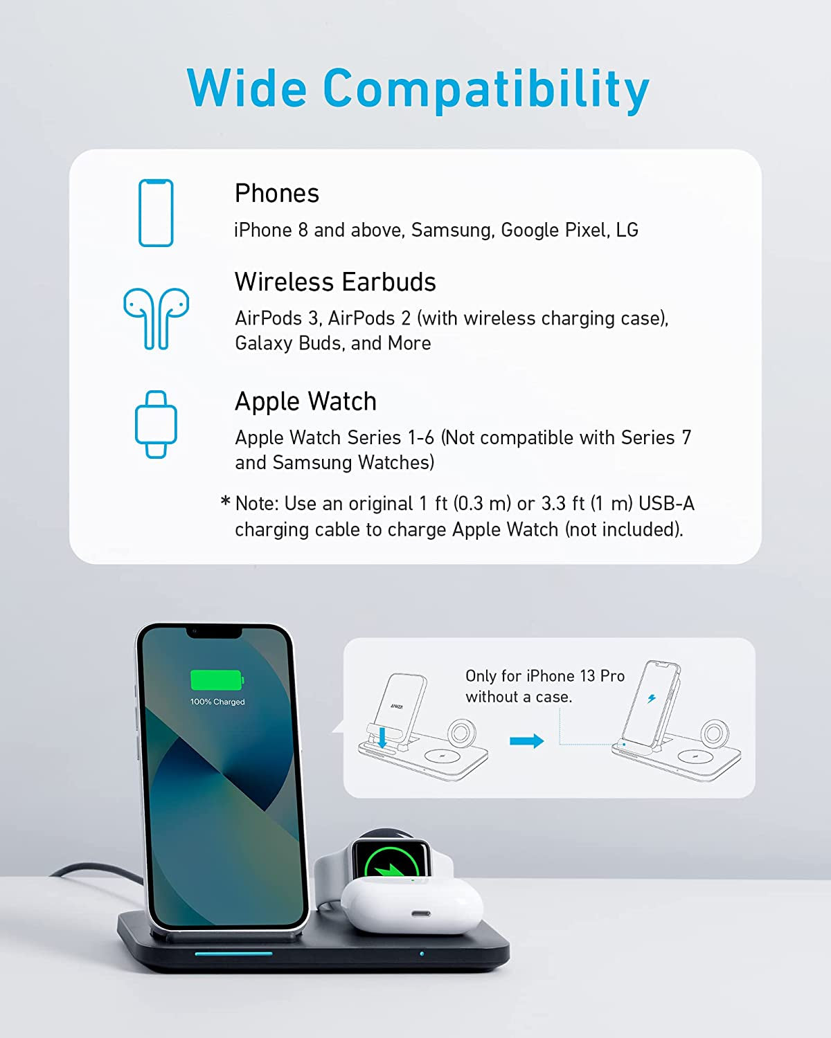 Anker Foldable 3-In-1 Wireless Charging Station with Adapter, 335 Wireless Charger, for Iphone 14 Series, Airpods Pro, Apple Watch Series 1-6 (Works with Original 1M/3.3Ft USB-A Cable, Not Included)  Anker Innovations Limited   