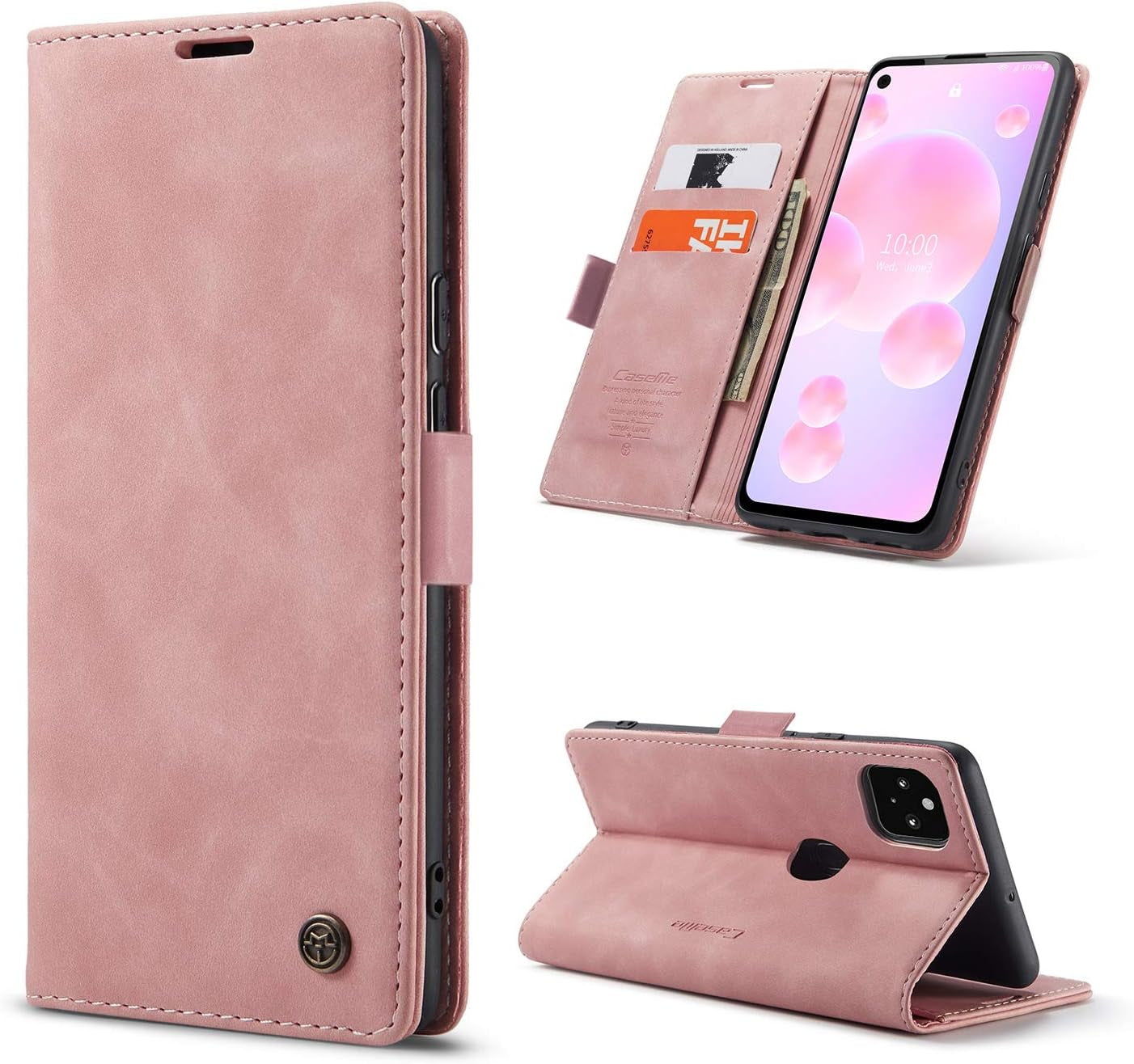 HAII Google Pixel 5 Case, Flip Fold Leather Wallet Case with Credit Card Slot and Kickstand Magnetic Closure Protective Cover for Google Pixel 5 2020 (Pink)  HAII   