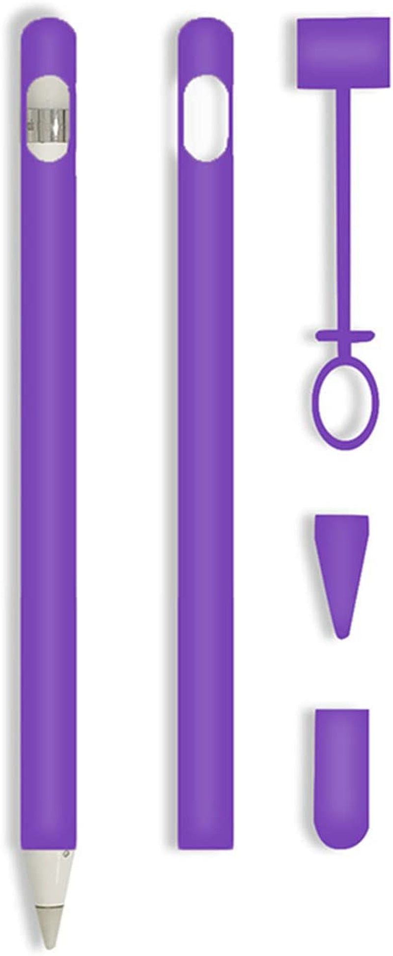 Siduater Silicone Sleeve for Apple Pencil 1St Generation, Ultra Light Pen Skin Case Cover Accessories Soft Protective Ipad Pencil Grip Holder with 2 Nib Cover, 1 Cable Adapter Tether, Pink  siduater Purple  