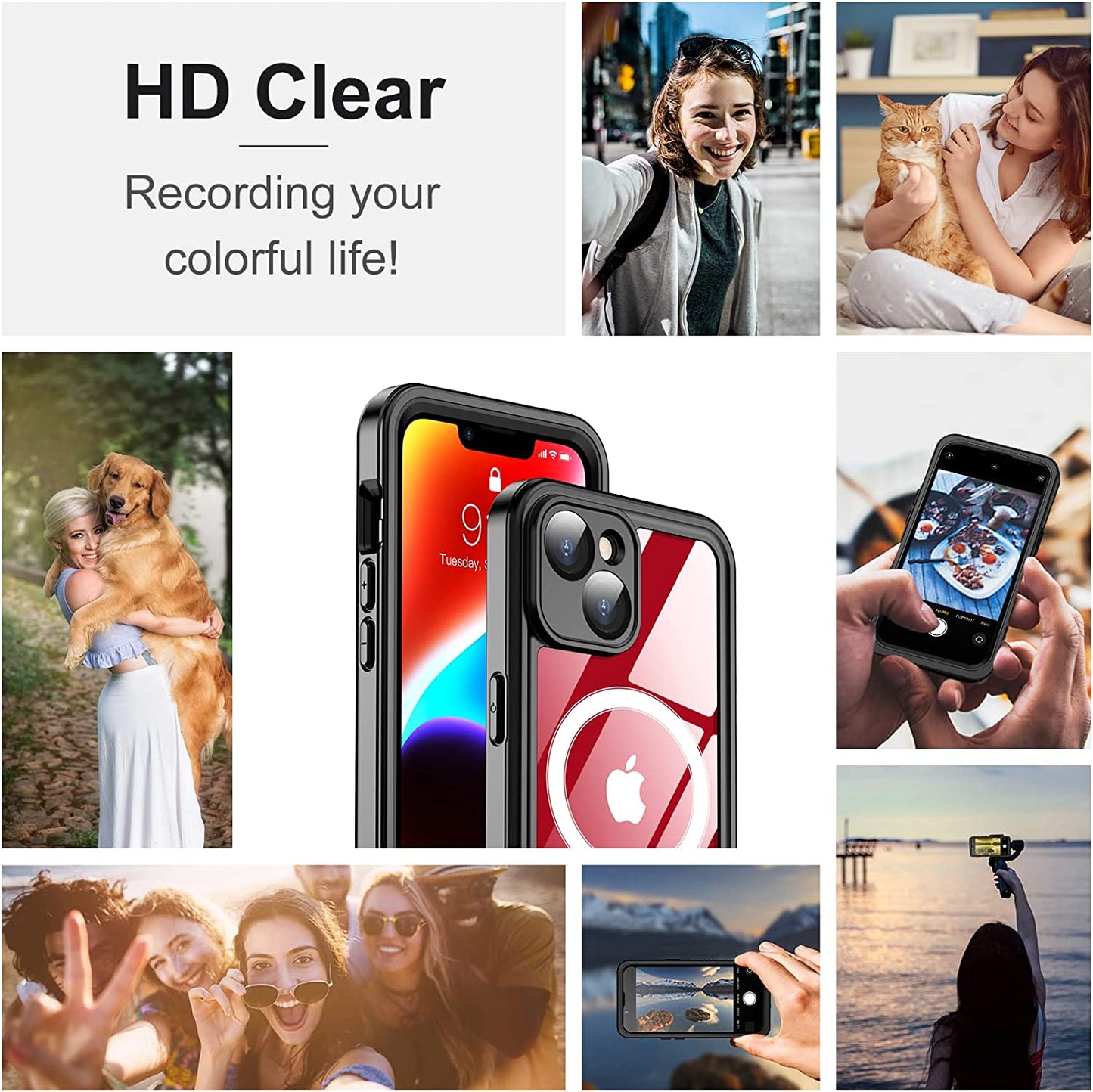 Temdan [Real 360 Magnetic for Iphone 14 Case Waterproof,[Compatible with Magsafe] Built-In Glass Camera Lens & Screen Protection [Military Dropproof][Ip68 Underwater] Shockproof Phone Case  Temdan   