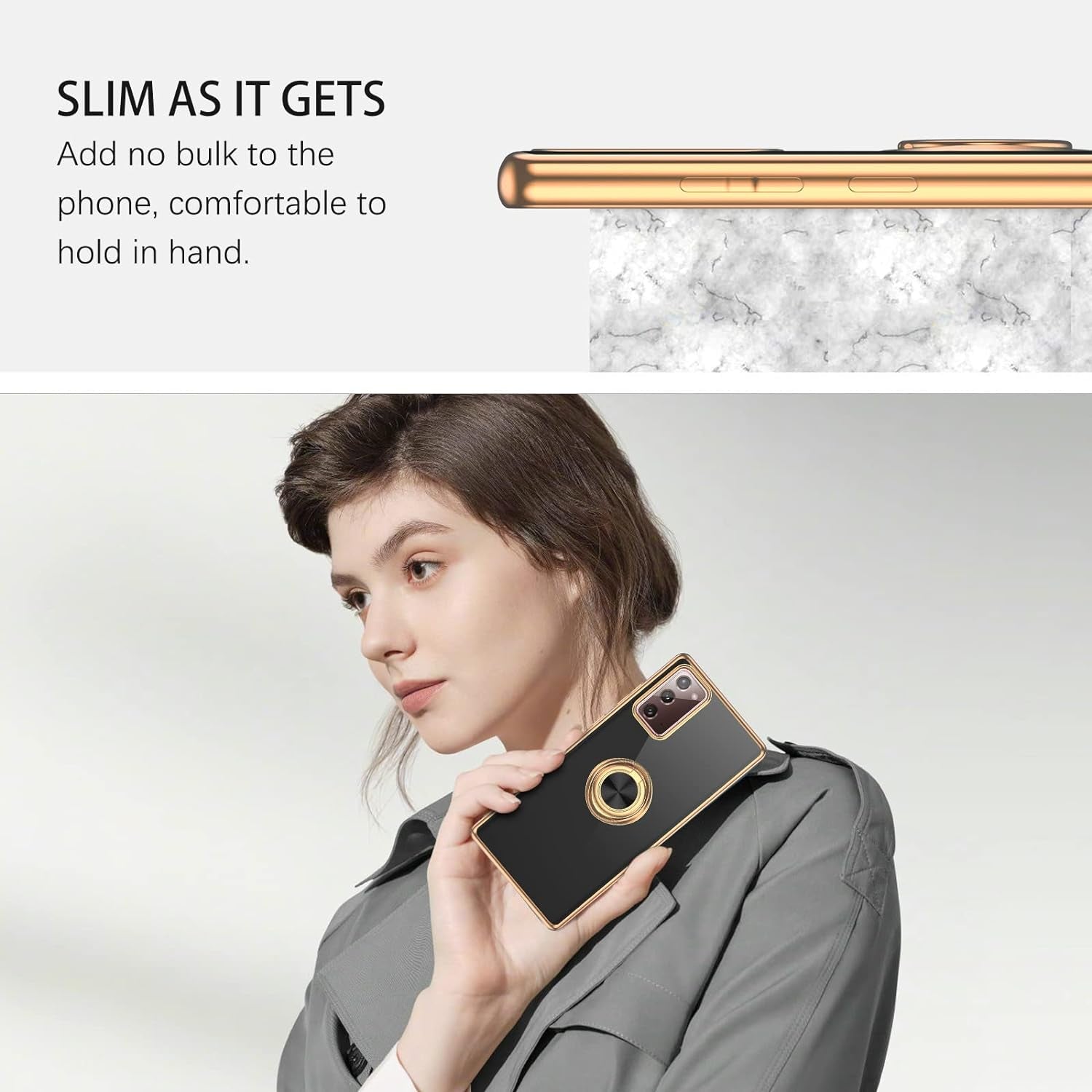 DUEDUE for Samsung Galaxy Note 20 Case with Ring Holder Kickstand 360 Degree Rotation Magnetic Car Finger Soft TPU Slim Cover Shockproof Protective Phone Case for Samsung Note 20 6.7", Black  DUEDUE   