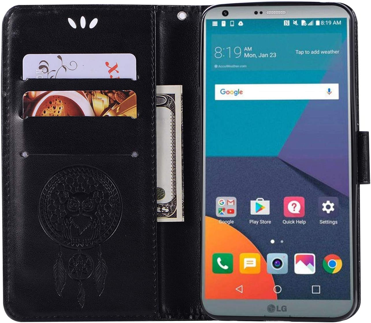 SCIMIN Leather Case for LG G6,Wallet Case for LG G6,PU Leather Embossed Floral Flip Case with Credit Card Holder for LG G6  SCIMIN TECH Black  