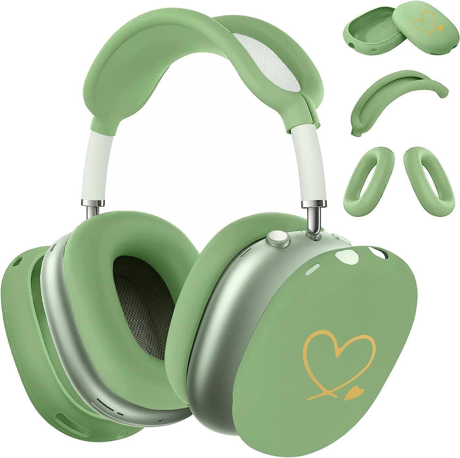 Aiaabq for Airpods Max Case Cover,Anti-Scratch Ear Pad Case Cover/Ear Cups Cover/Headband Cover for Airpods Max, Accessories Soft Silicone Skin Protector for Apple Airpods Max  Aiaabq Green love  