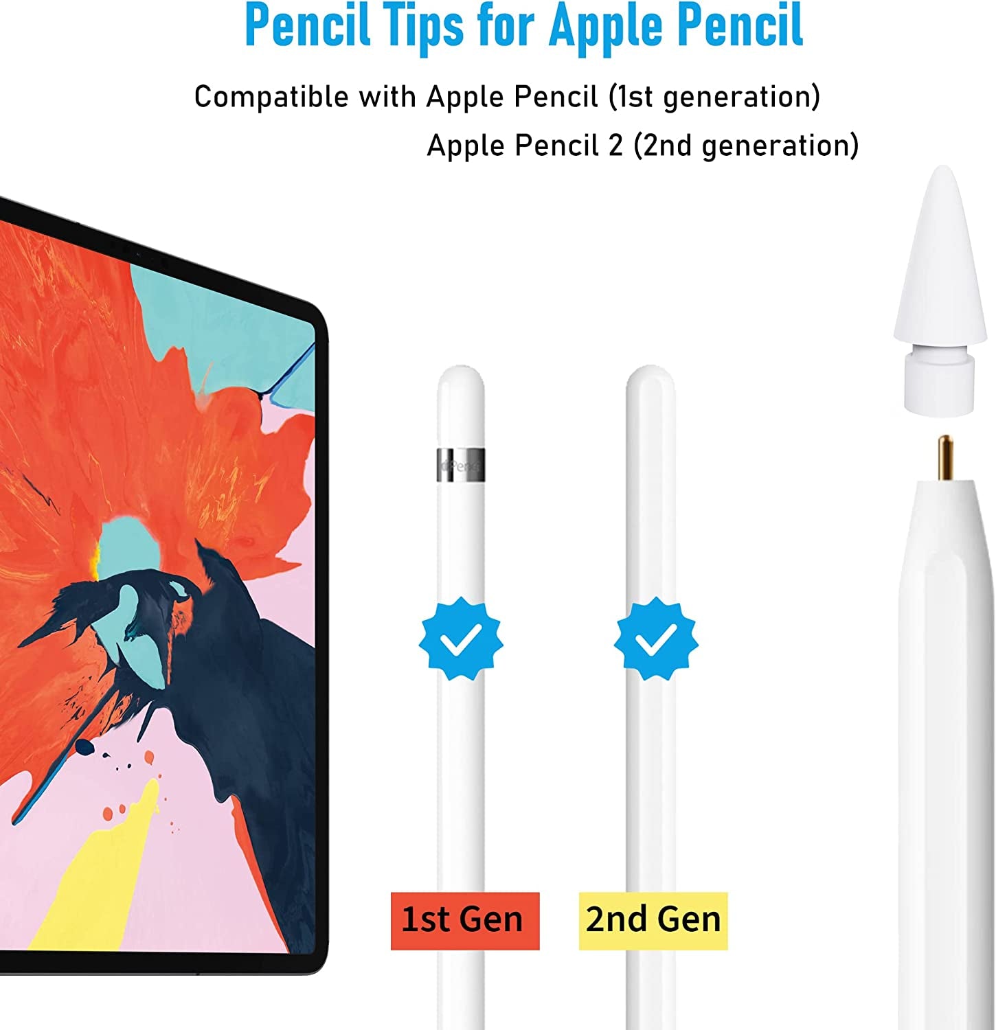 Replacement Tip Compatible with Apple Pencil 1St Gen and 2Nd Gen & Ipad Pro Pencil - Precise Control - Wear-Resistant, White 4Pack  GoBestDirect   