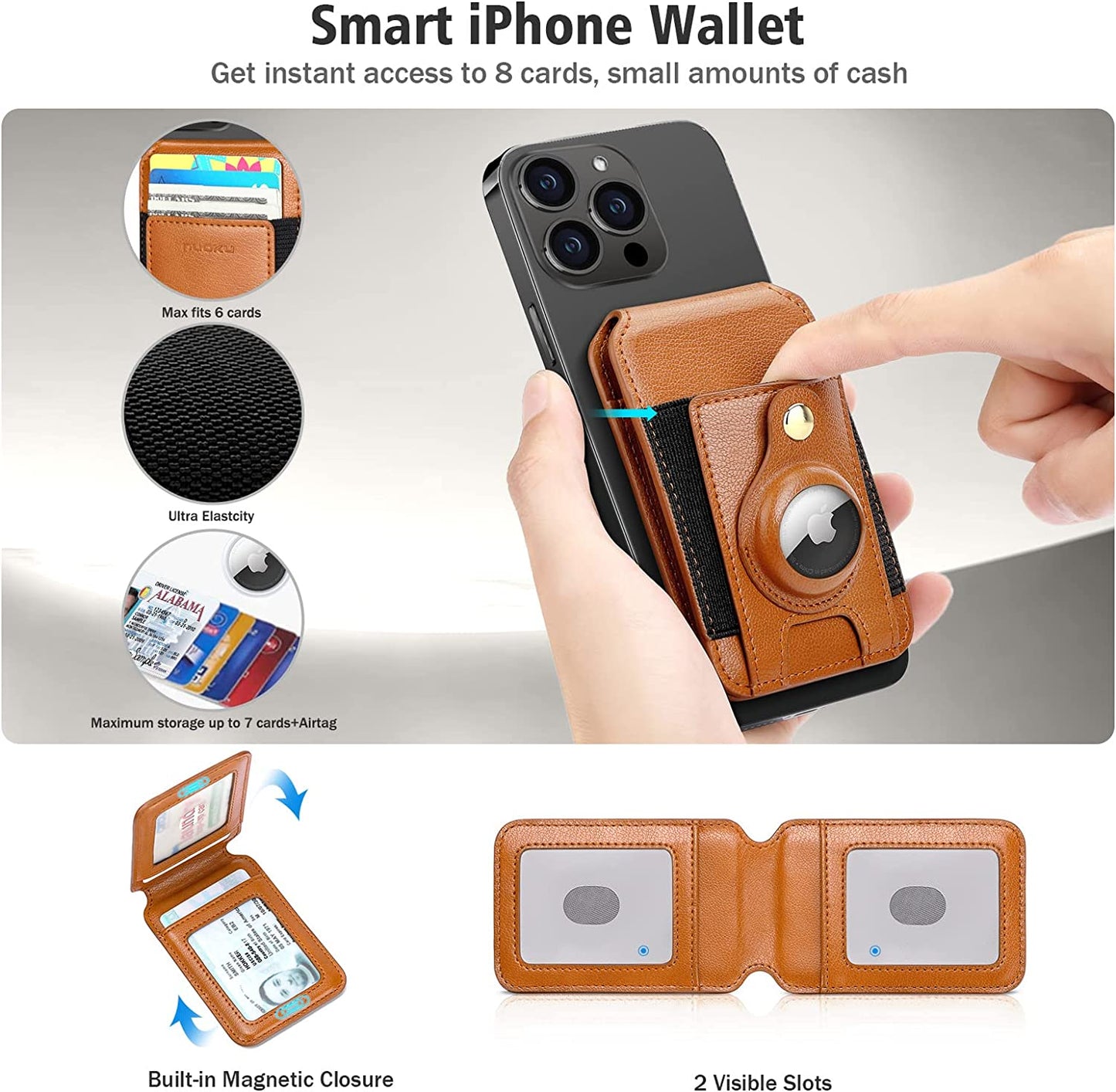 Nuoku Leather Magsafe Wallet with Airtag Holder, Magnetic Phone Wallet with Adjustable Stand for Iphone 14/13/12 Series, NOT Compatible with 13 Mini/12 Mini, Fit 8 Cards, Brown  nuoku   
