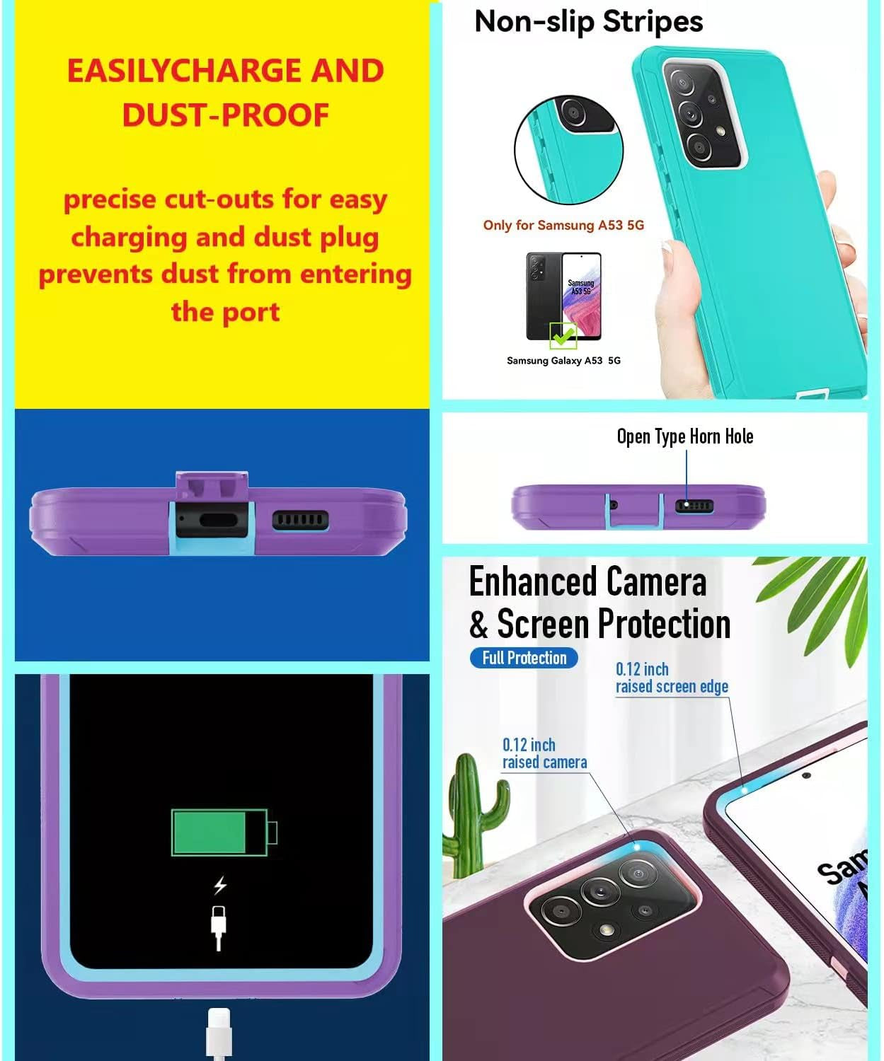 Case for Galaxy A53 5G,Samsung A53 Heavy Duty Case[ with Clip][Shockproof] [Dropproof] [Dust-Proof], Case for Samsung Galaxy A53(Gray/Skyblue)  muitq   