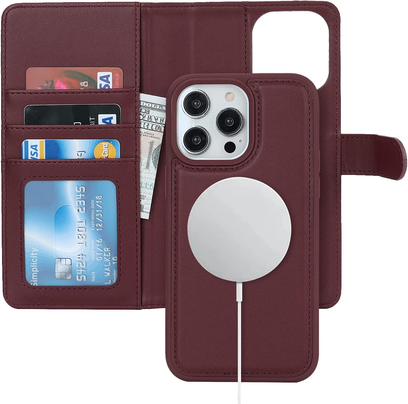 Ｈａｖａｙａ Iphone 13 Pro Max Wallet Case Magsafe,Iphone 12 Pro Max Wallet Case Detachable Magnetic,Iphone 13 Pro Max Phone Case Wallet with Card Holder for Women,Flip Magnetica Cover for Men-Blue  Ｈａｖａｙａ Red iPhone 14 Pro 