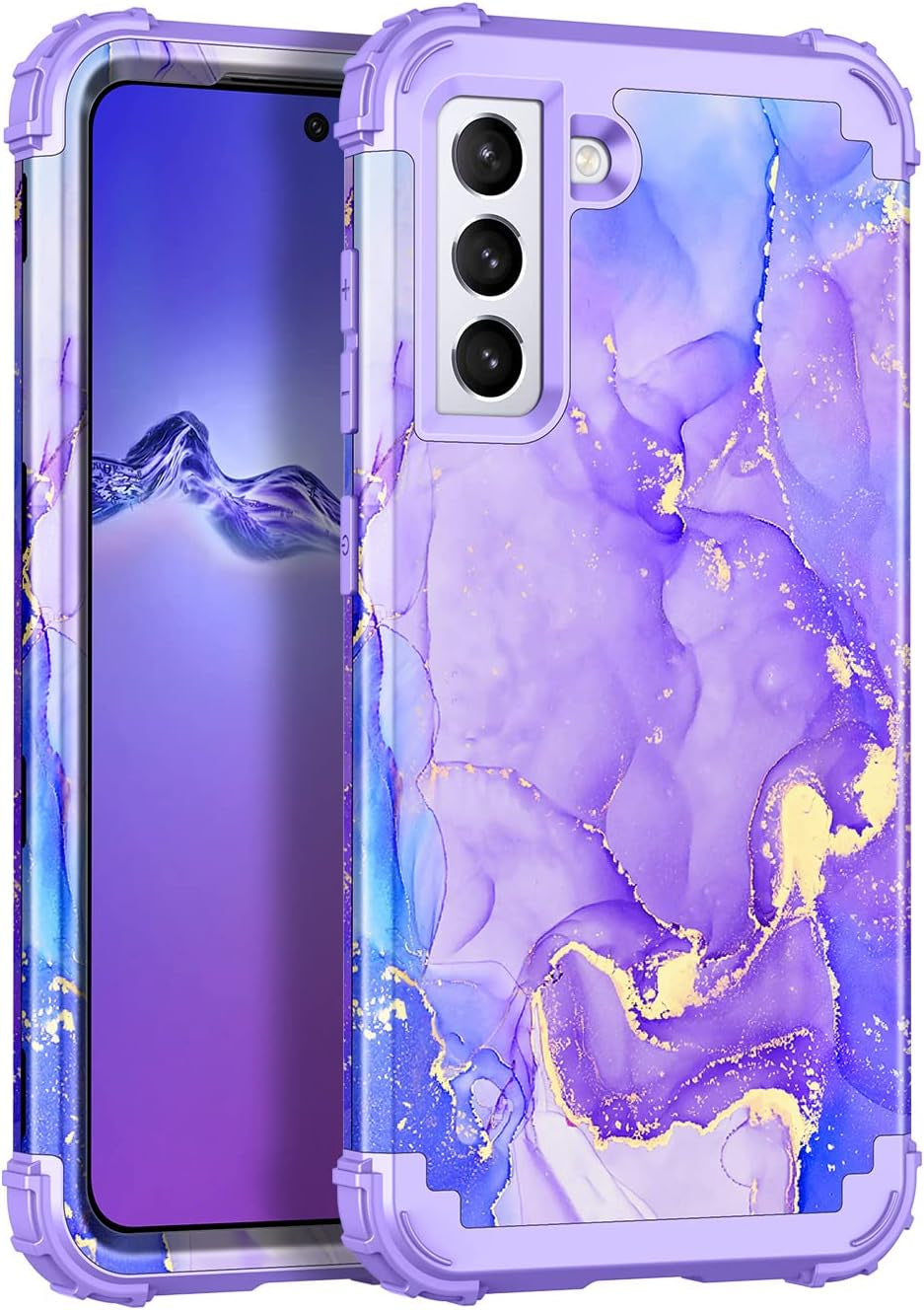 Casetego for Galaxy S21 5G Case,Floral Three Layer Heavy Duty Sturdy Shockproof Soft Tpu+Hard PC Protective Cover Case for Samsung Galaxy S21 5G 6.2 Inch,Orange/Black  Casetego B-Romantic Purple  